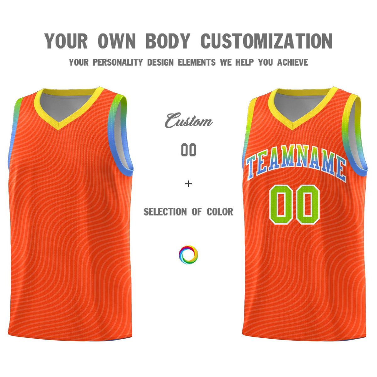 Custom Orange Gold Wave Pattern Sports Uniform Basketball Kits