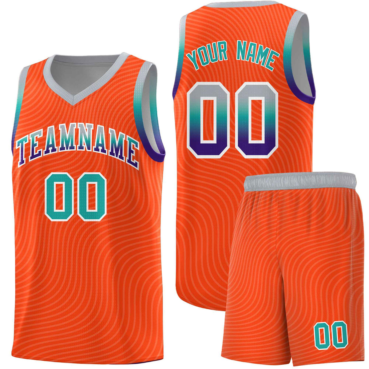 Custom Orange Gray Wave Pattern Sports Uniform Basketball Kits