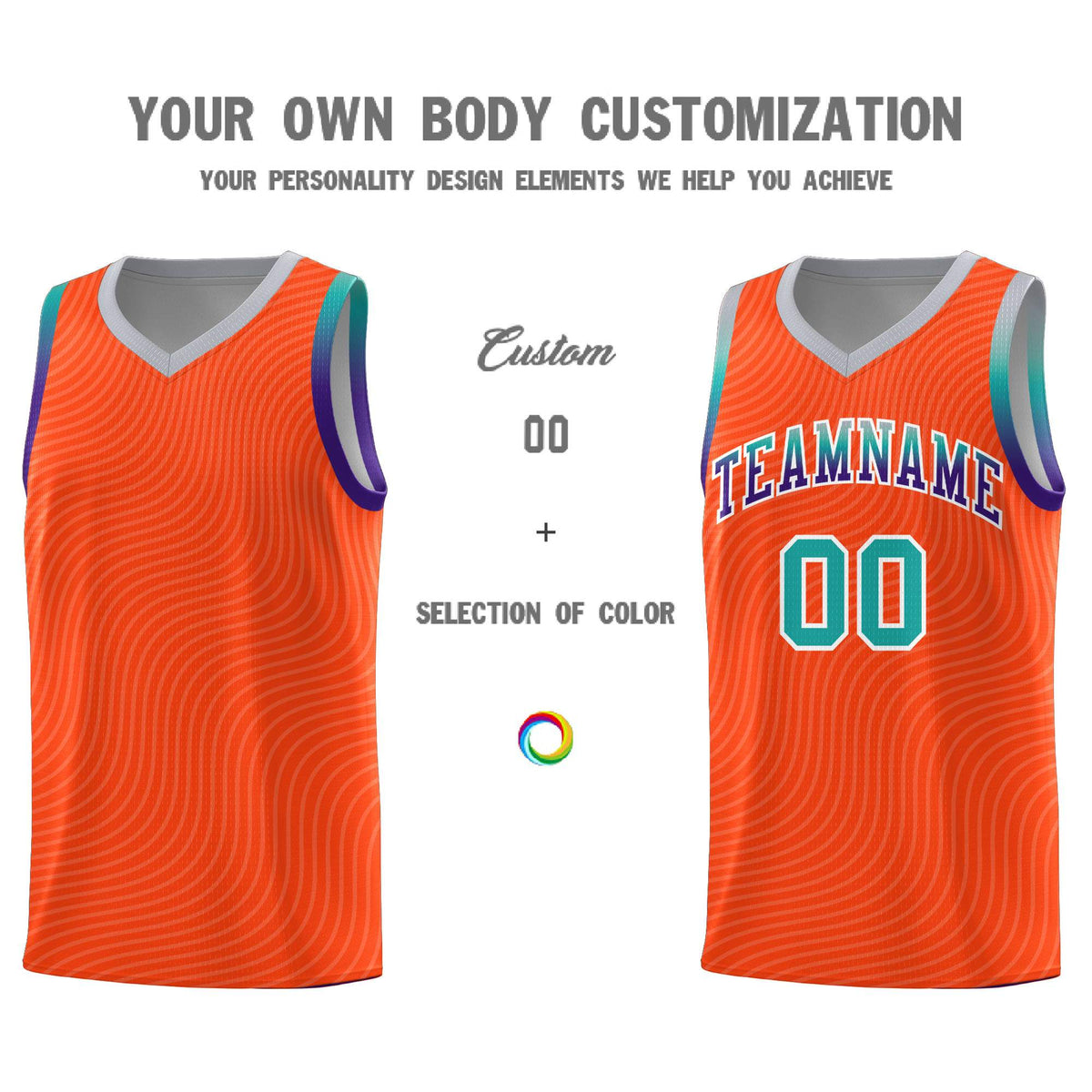 Custom Orange Gray Wave Pattern Sports Uniform Basketball Kits