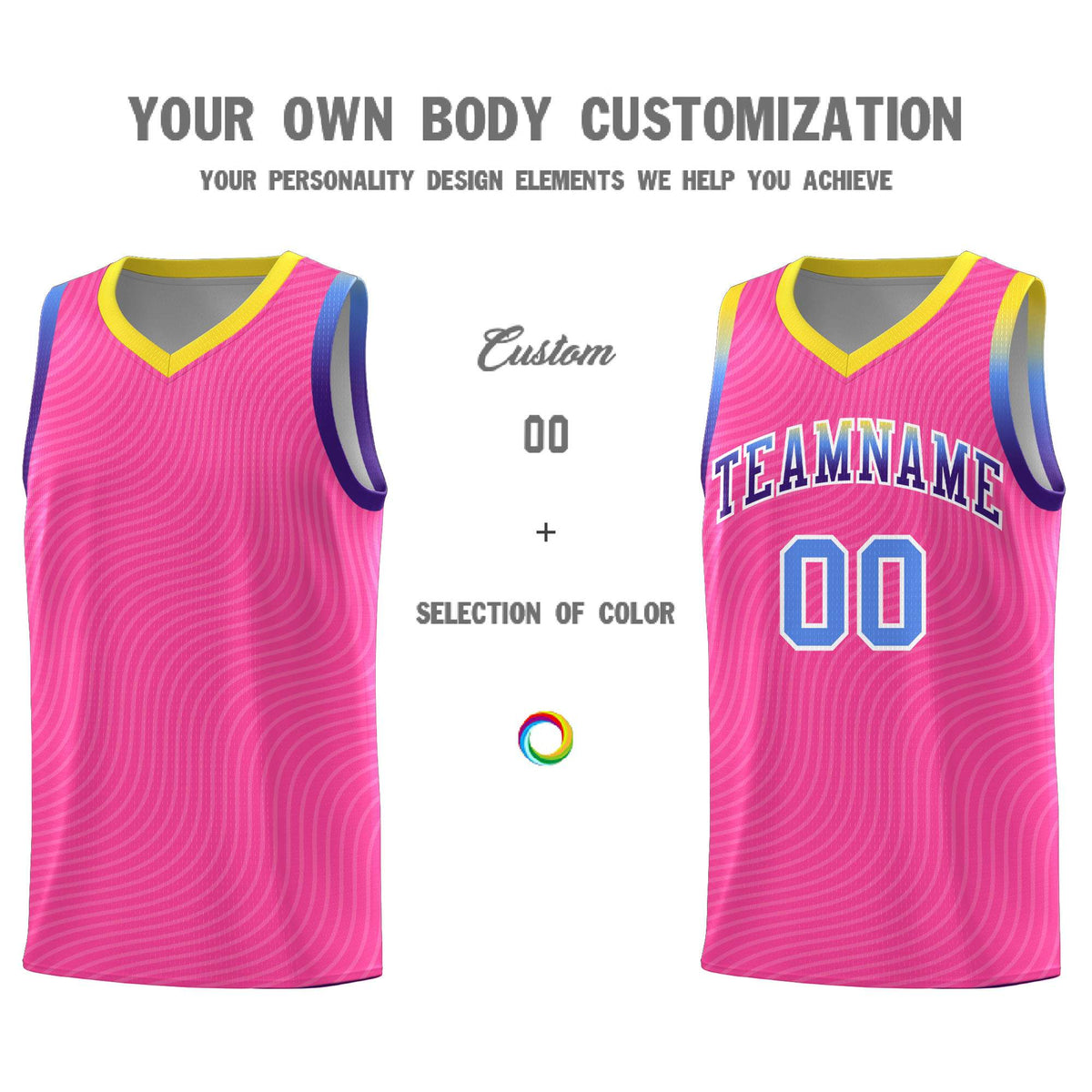 Custom Pink Gold Wave Pattern Sports Uniform Basketball Kits
