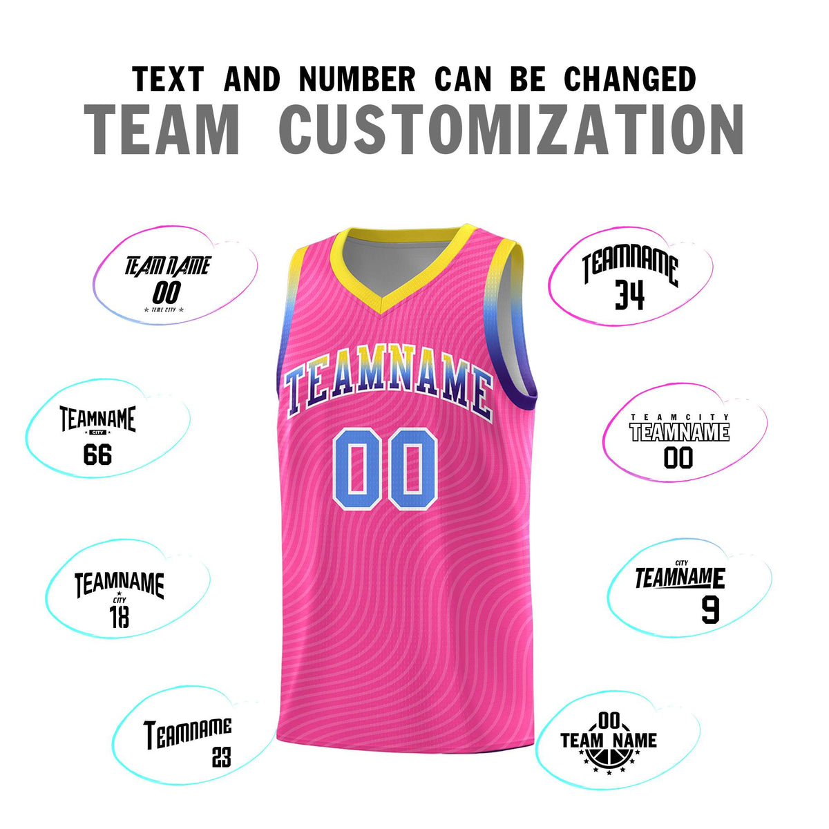 Custom Pink Gold Wave Pattern Sports Uniform Basketball Kits