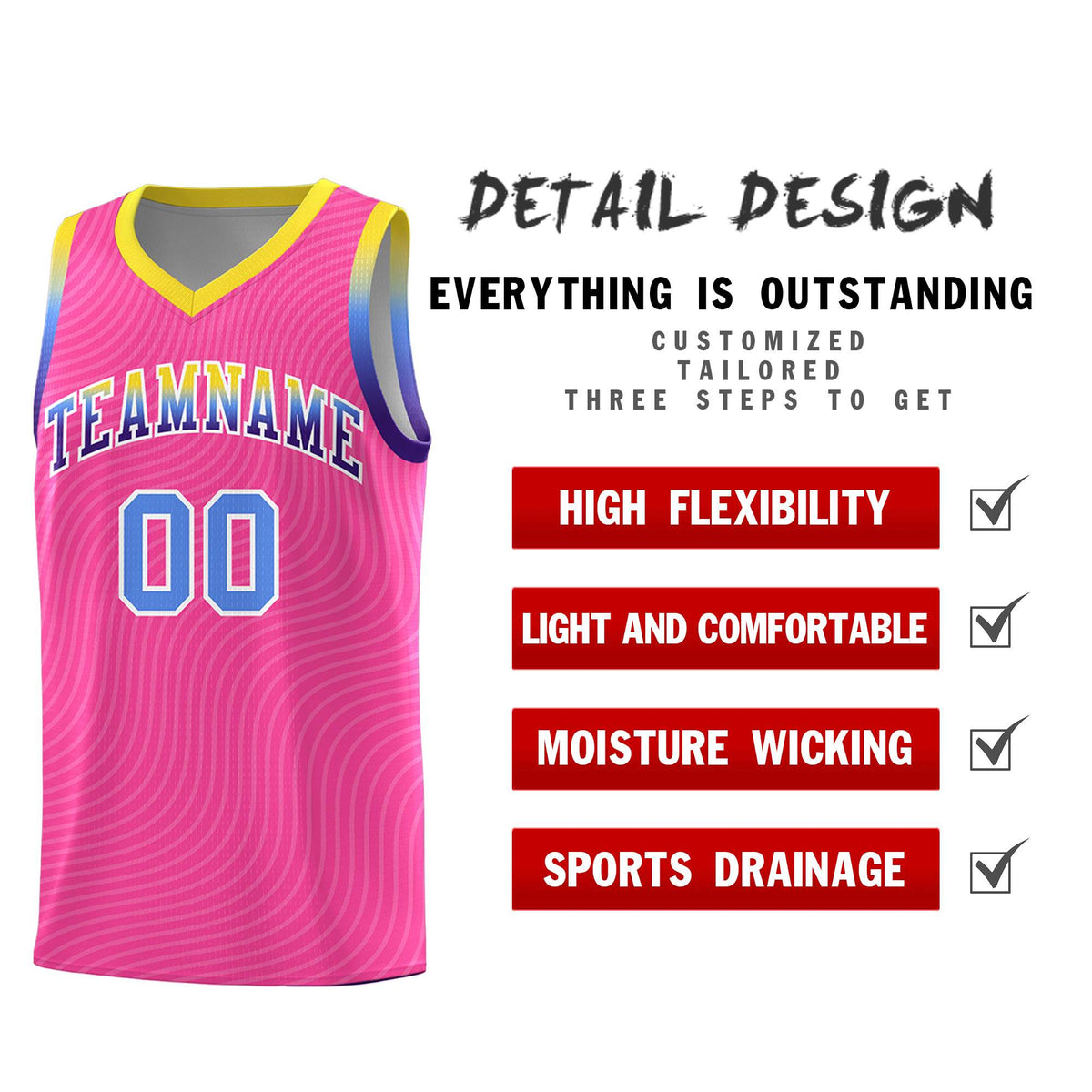 Custom Pink Gold Wave Pattern Sports Uniform Basketball Kits