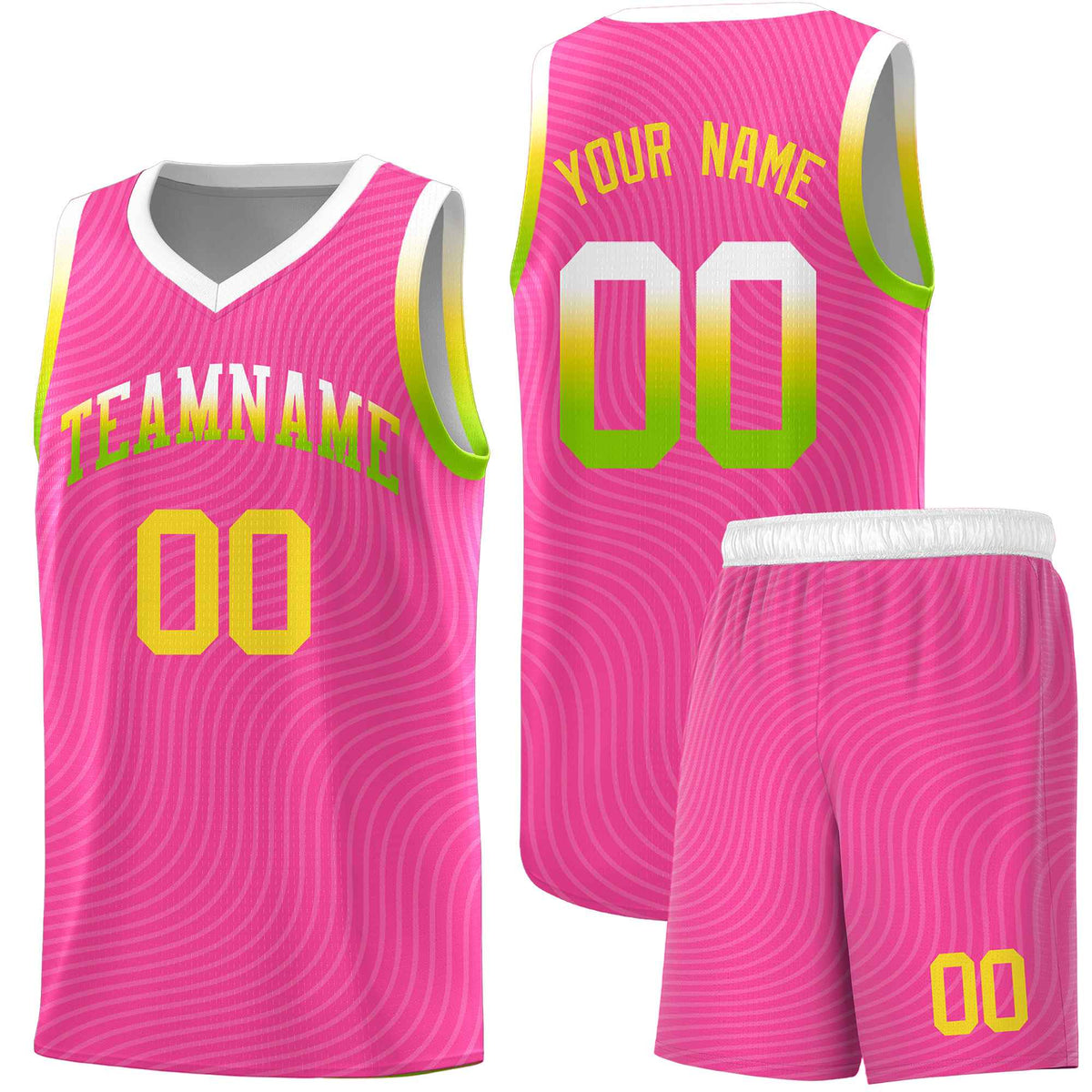 Custom Pink White Wave Pattern Sports Uniform Basketball Kits