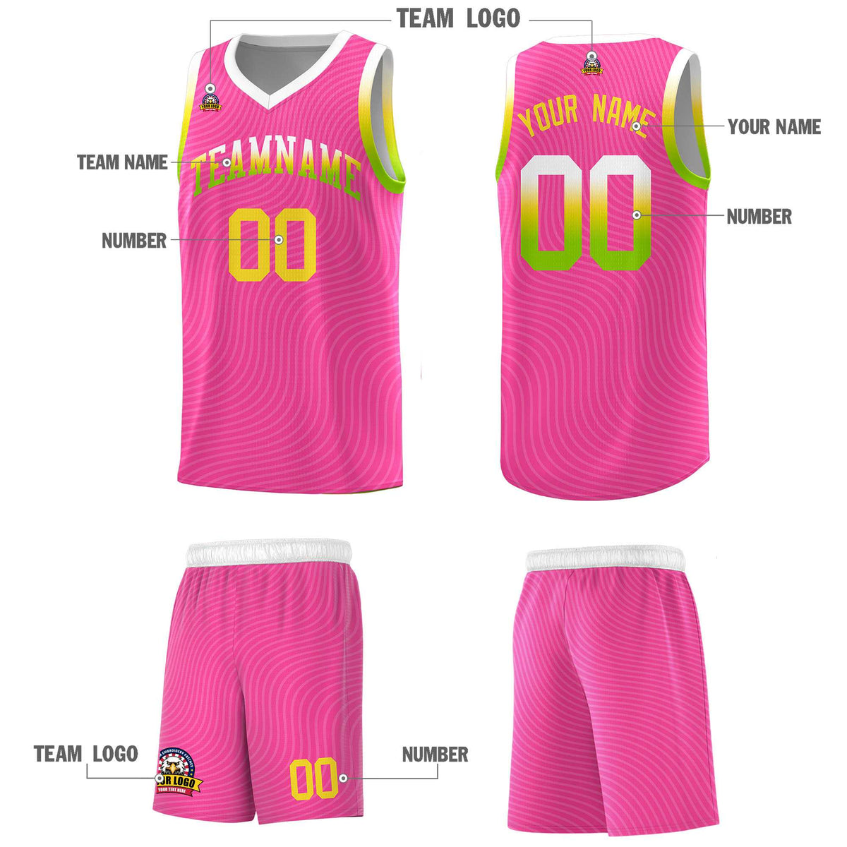 Custom Pink White Wave Pattern Sports Uniform Basketball Kits