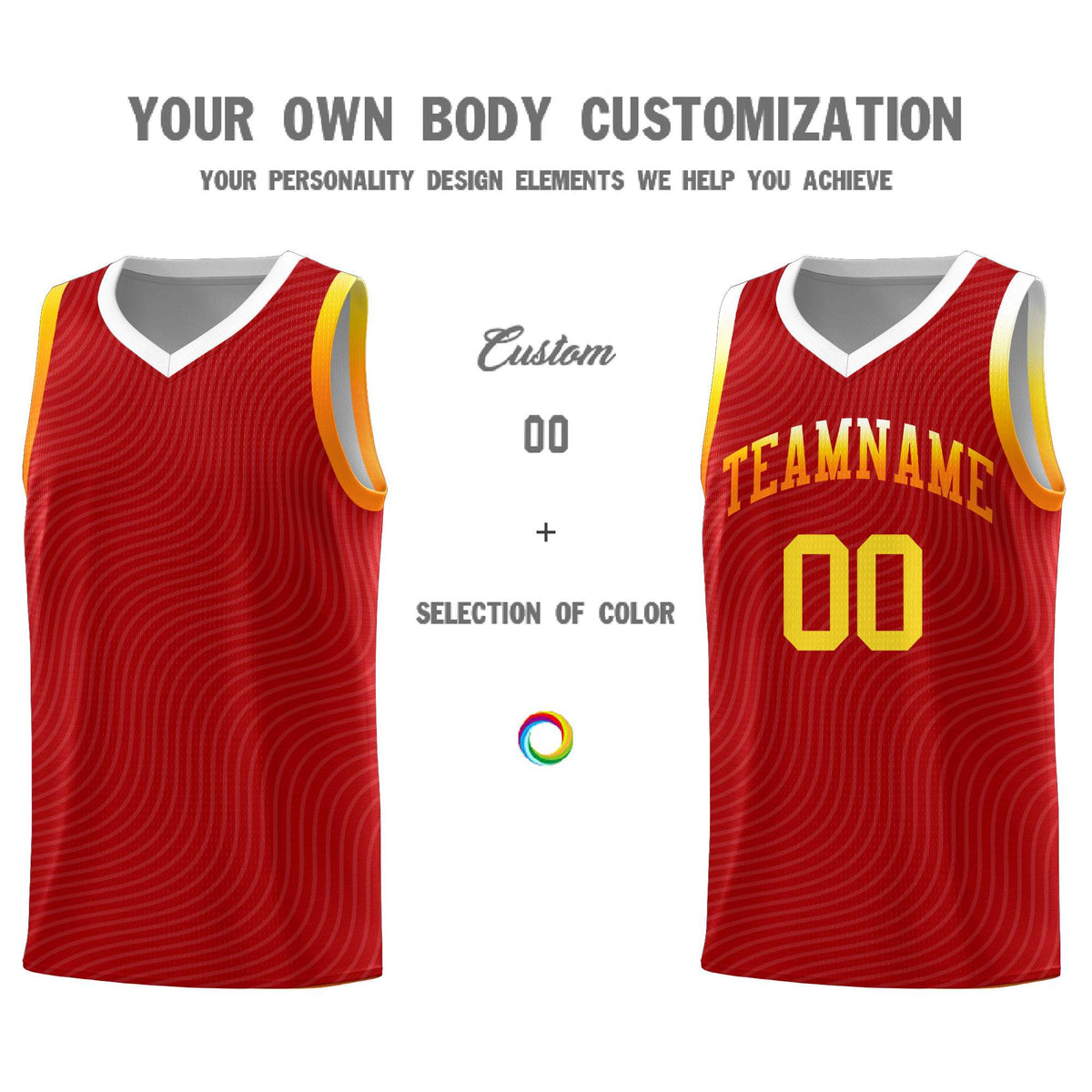 Custom Red White Wave Pattern Sports Uniform Basketball Kits