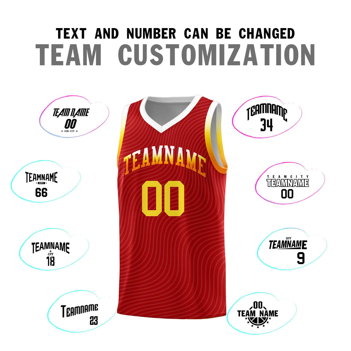 Custom Red White Wave Pattern Sports Uniform Basketball Kits