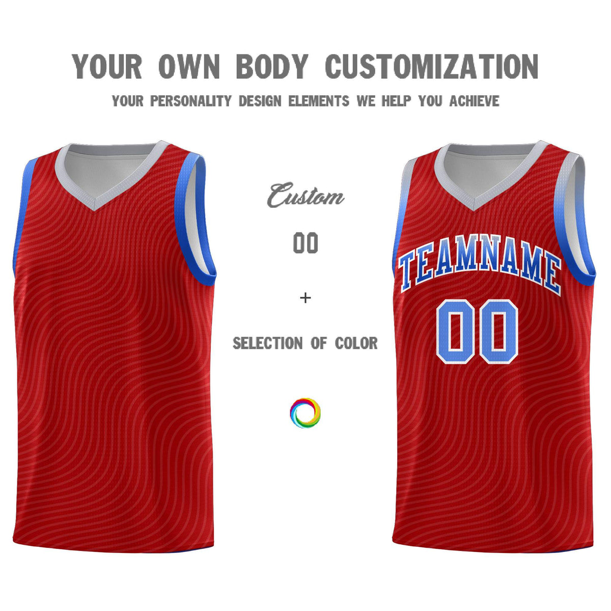 Custom Red Gray Wave Pattern Sports Uniform Basketball Kits