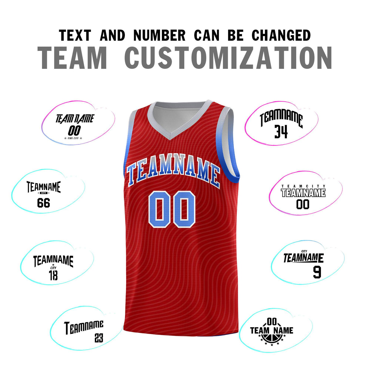 Custom Red Gray Wave Pattern Sports Uniform Basketball Kits