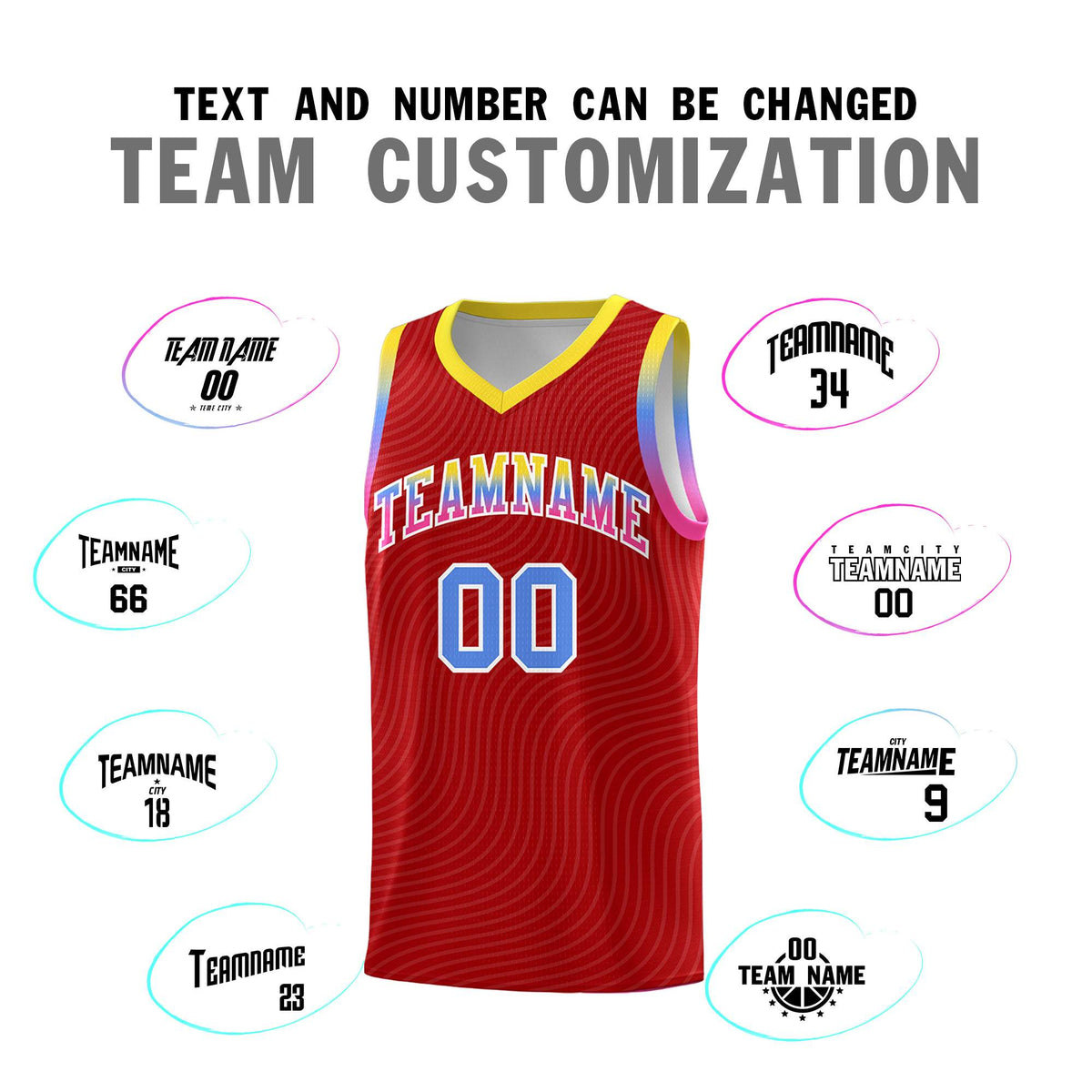 Custom Red Gold Wave Pattern Sports Uniform Basketball Kits