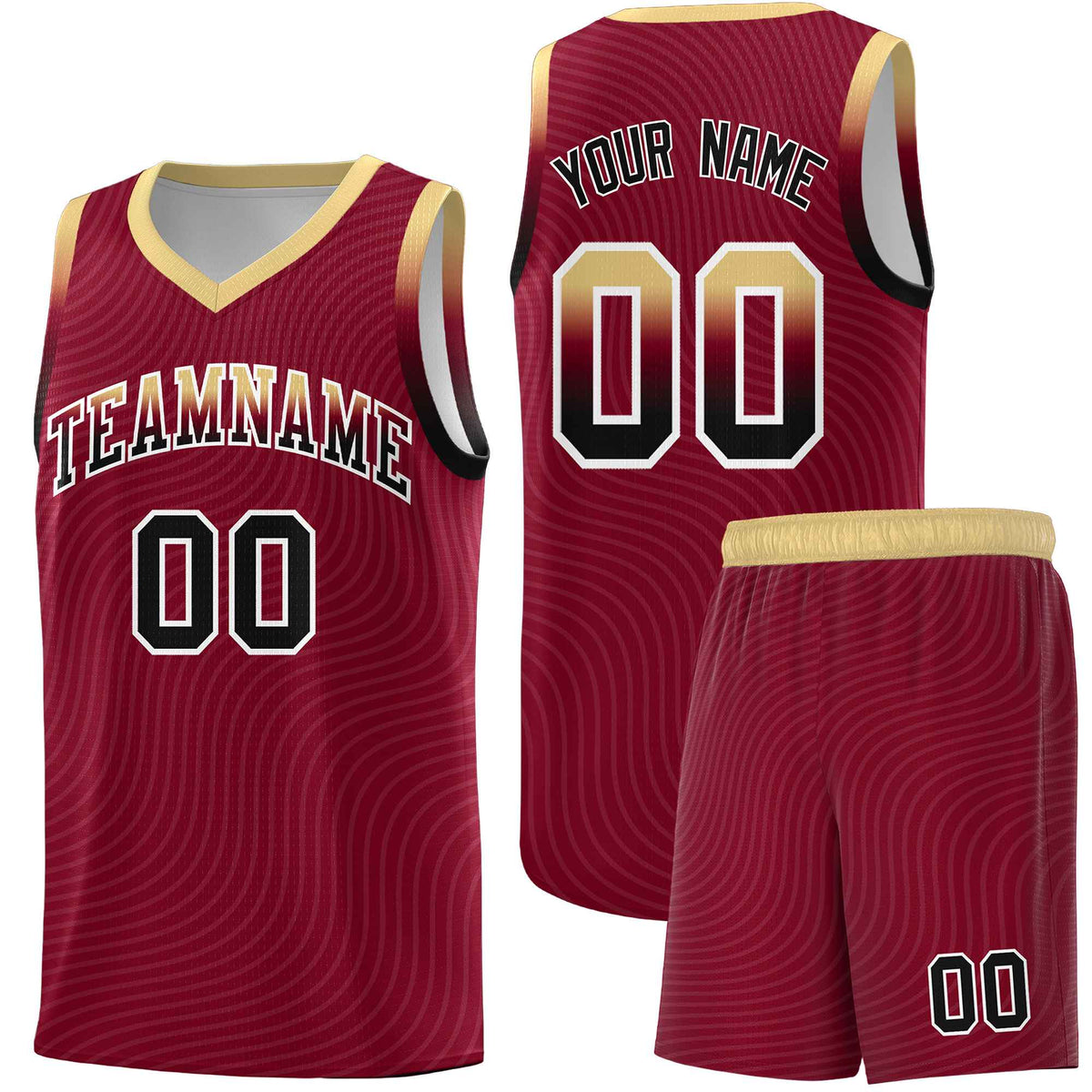 Custom Crimson Khaki Wave Pattern Sports Uniform Basketball Kits