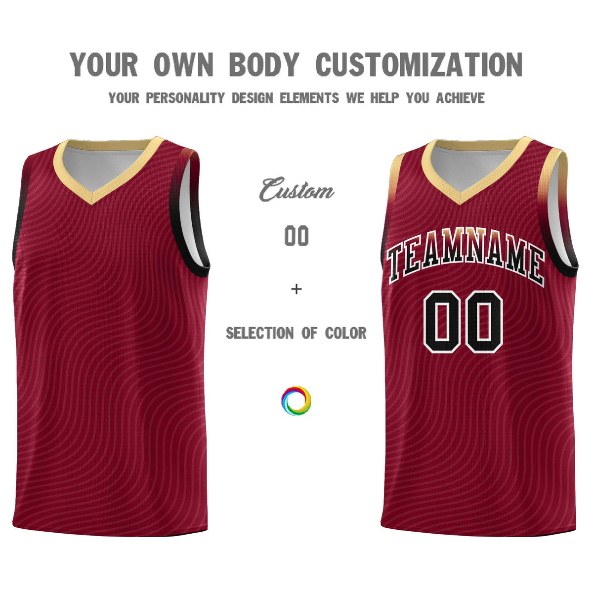 Custom Crimson Khaki Wave Pattern Sports Uniform Basketball Kits