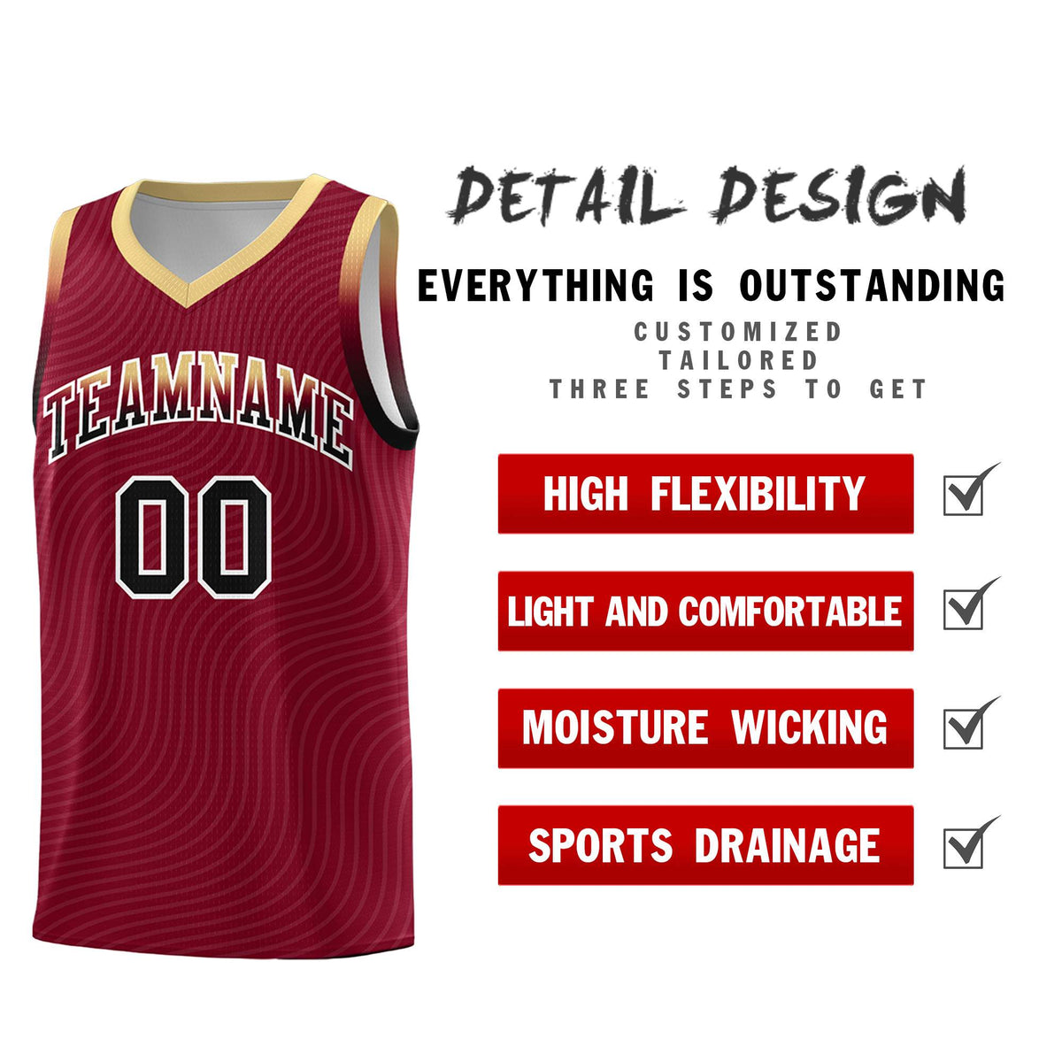 Custom Crimson Khaki Wave Pattern Sports Uniform Basketball Kits