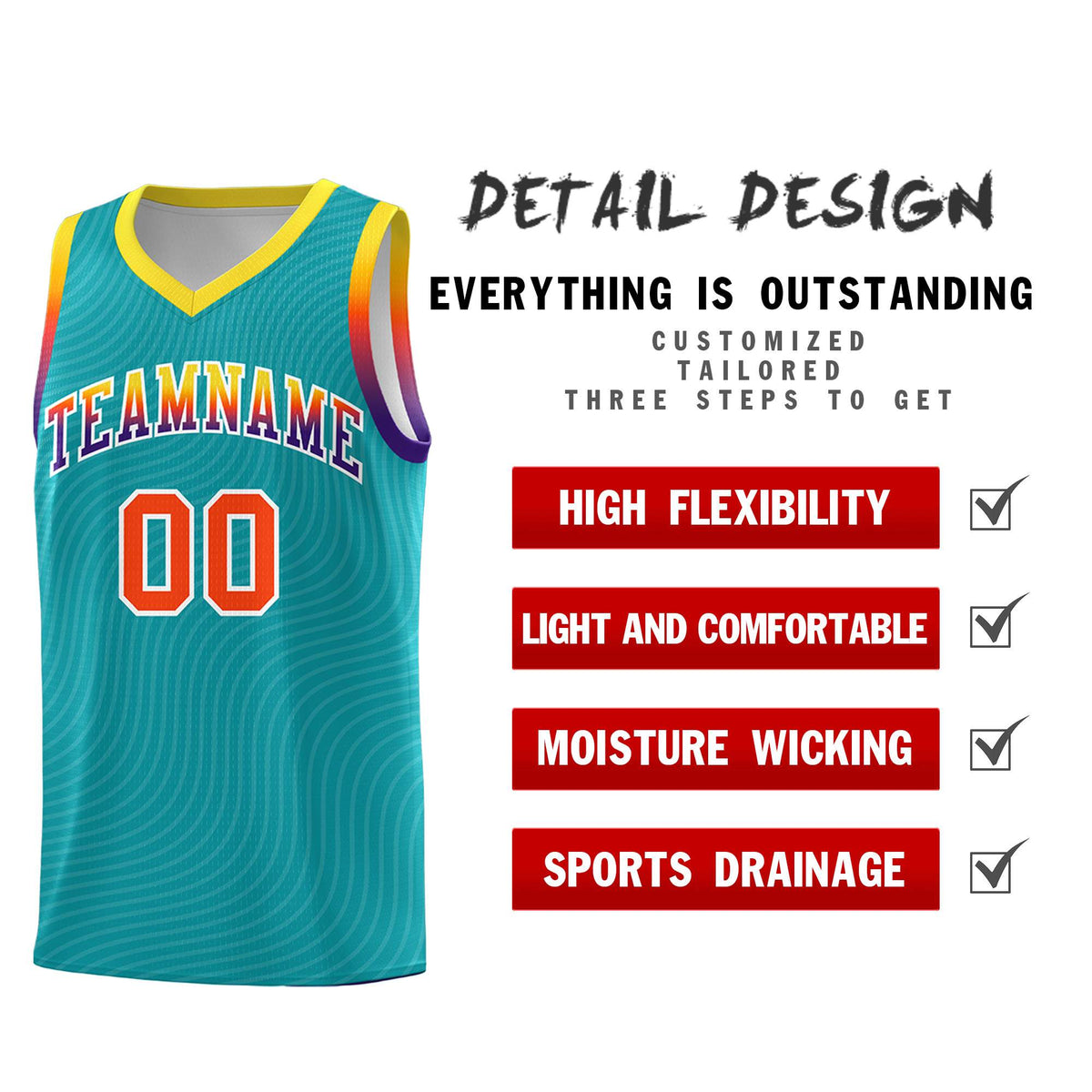 Custom Aqua Gold Wave Pattern Sports Uniform Basketball Kits