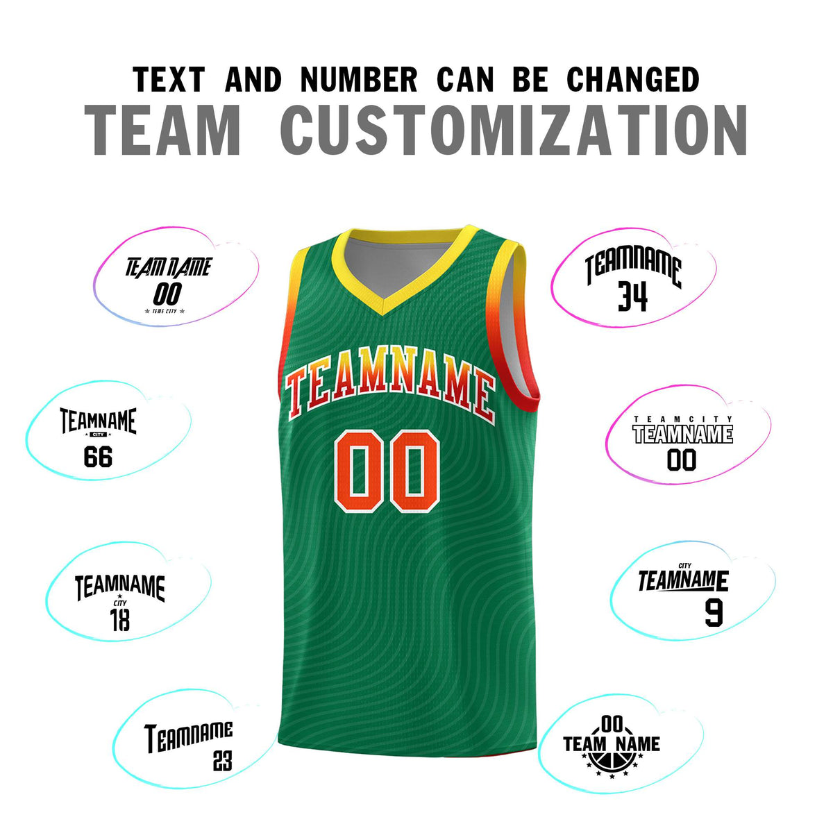 Custom Kelly Green Gold Wave Pattern Sports Uniform Basketball Kits