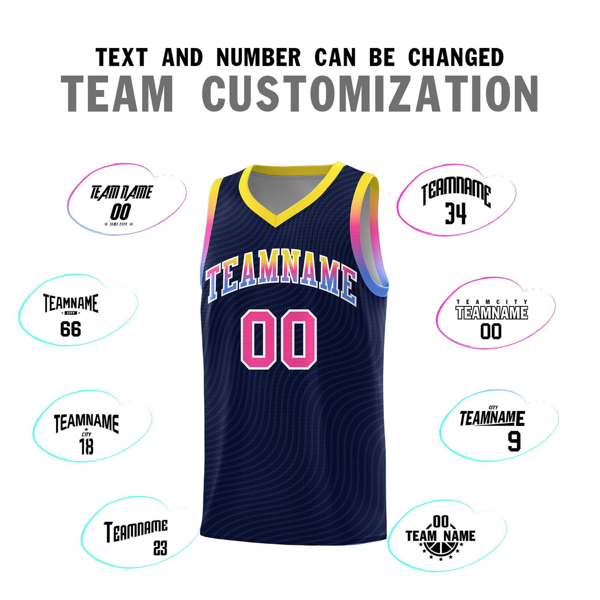 Custom Navy Gold Wave Pattern Sports Uniform Basketball Kits