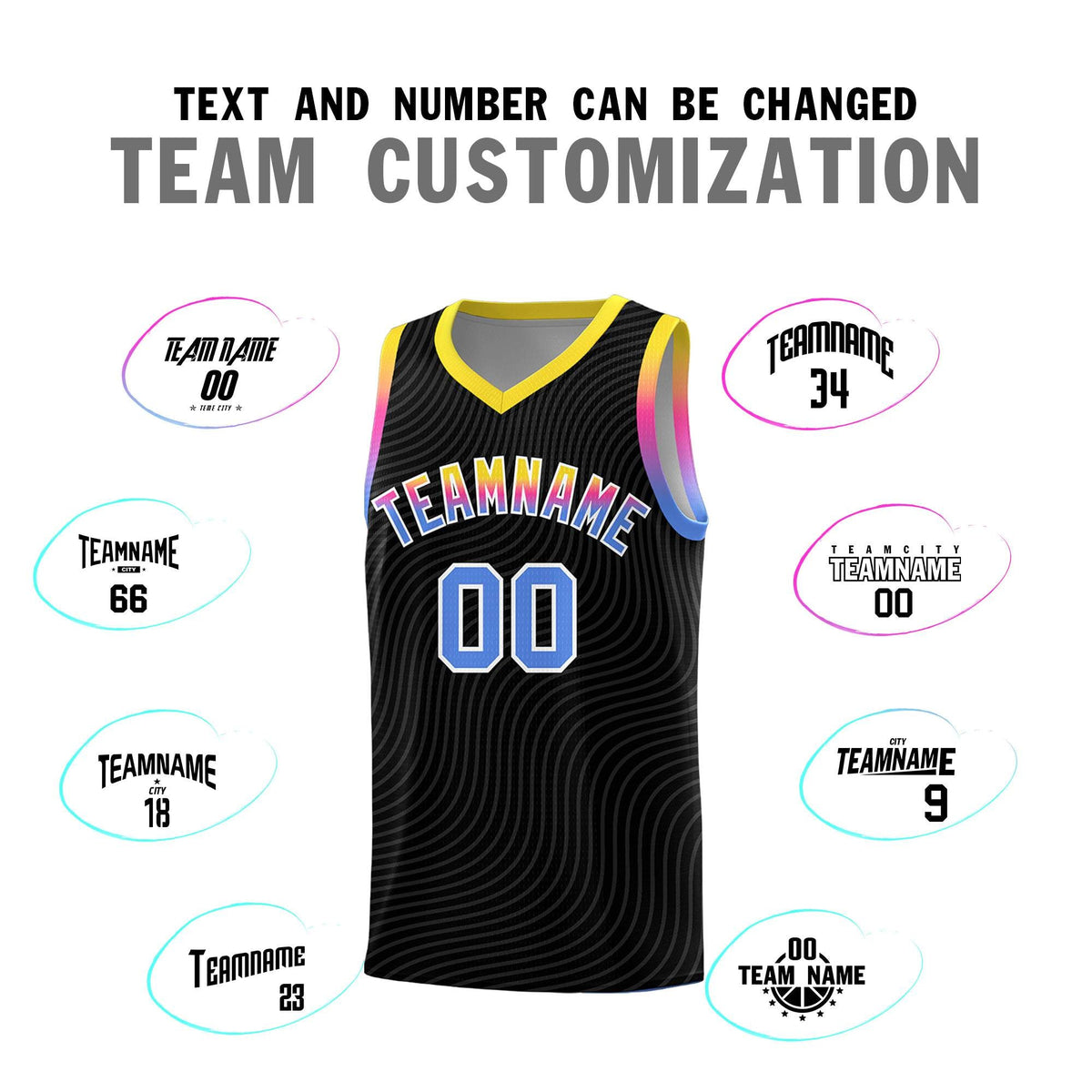 Custom Black Gold Wave Pattern Sports Uniform Basketball Kits