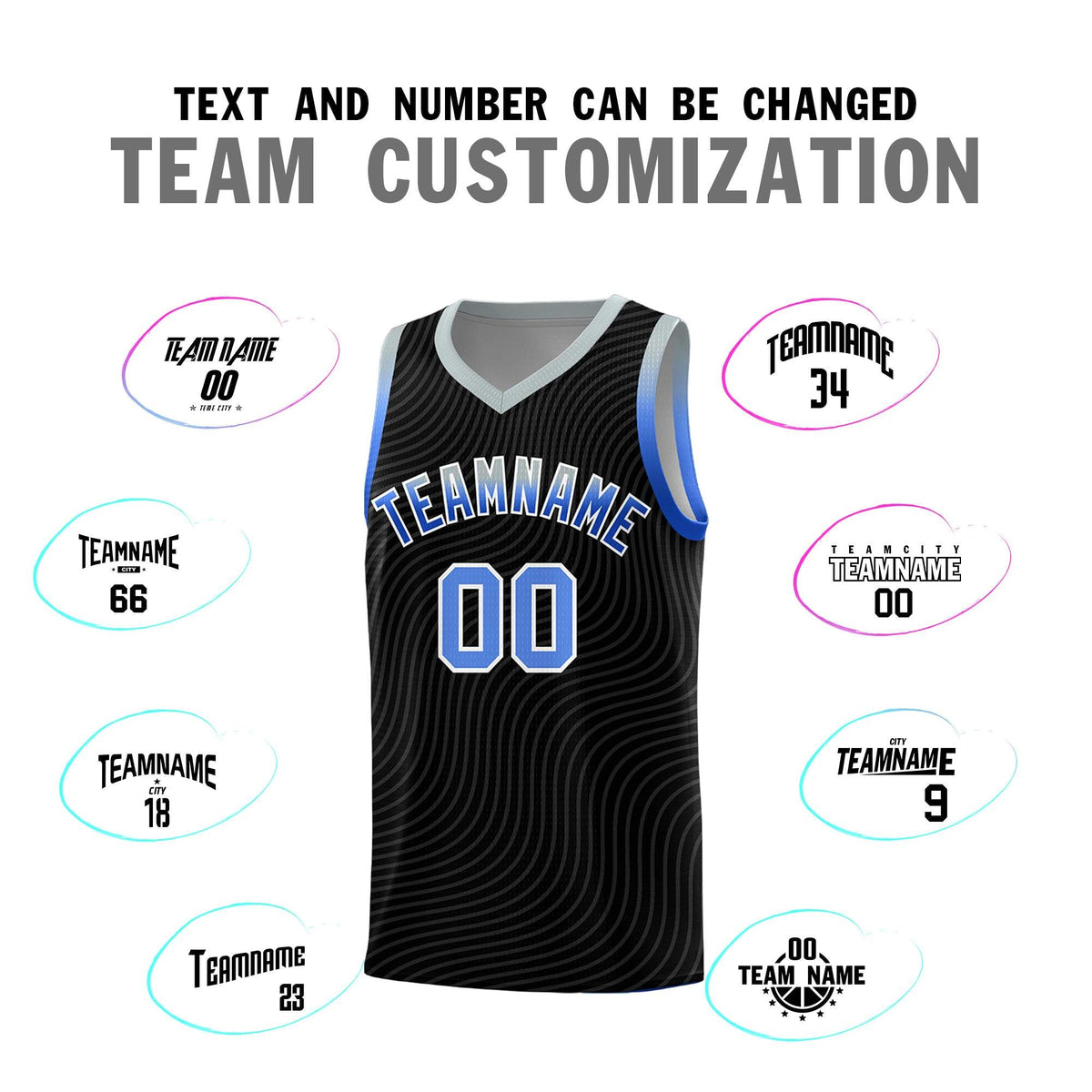 Custom Black Gray Wave Pattern Sports Uniform Basketball Kits
