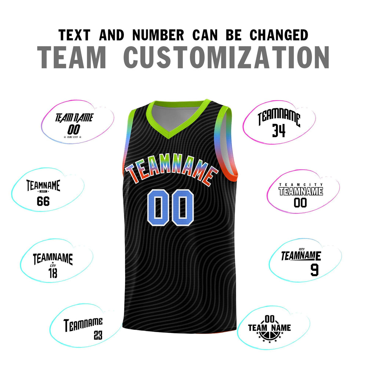 Custom Black Neon Green Wave Pattern Sports Uniform Basketball Kits