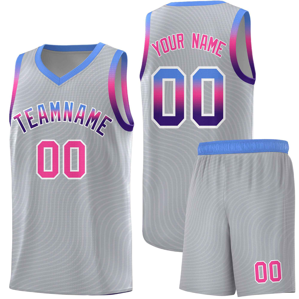 Custom Gray Light Blue Wave Pattern Sports Uniform Basketball Kits