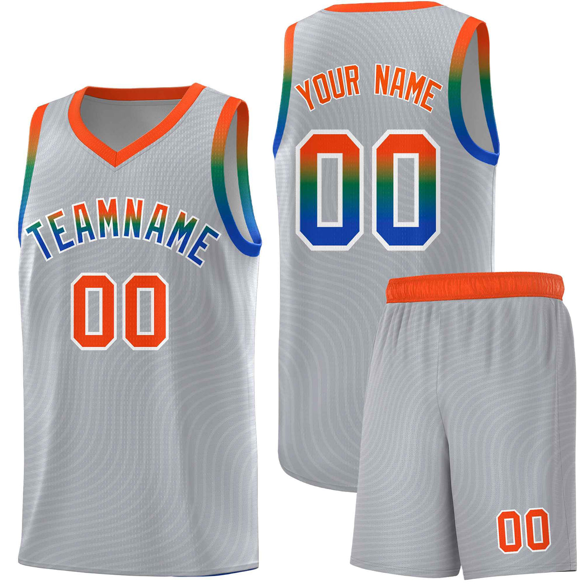 Custom Gray Orange Wave Pattern Sports Uniform Basketball Kits
