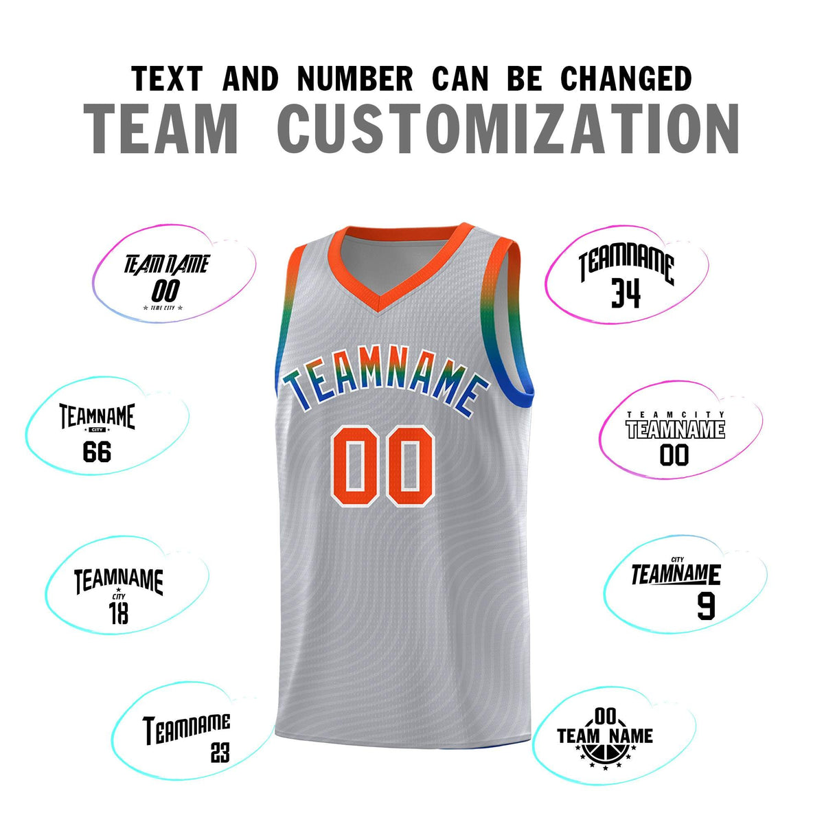 Custom Gray Orange Wave Pattern Sports Uniform Basketball Kits