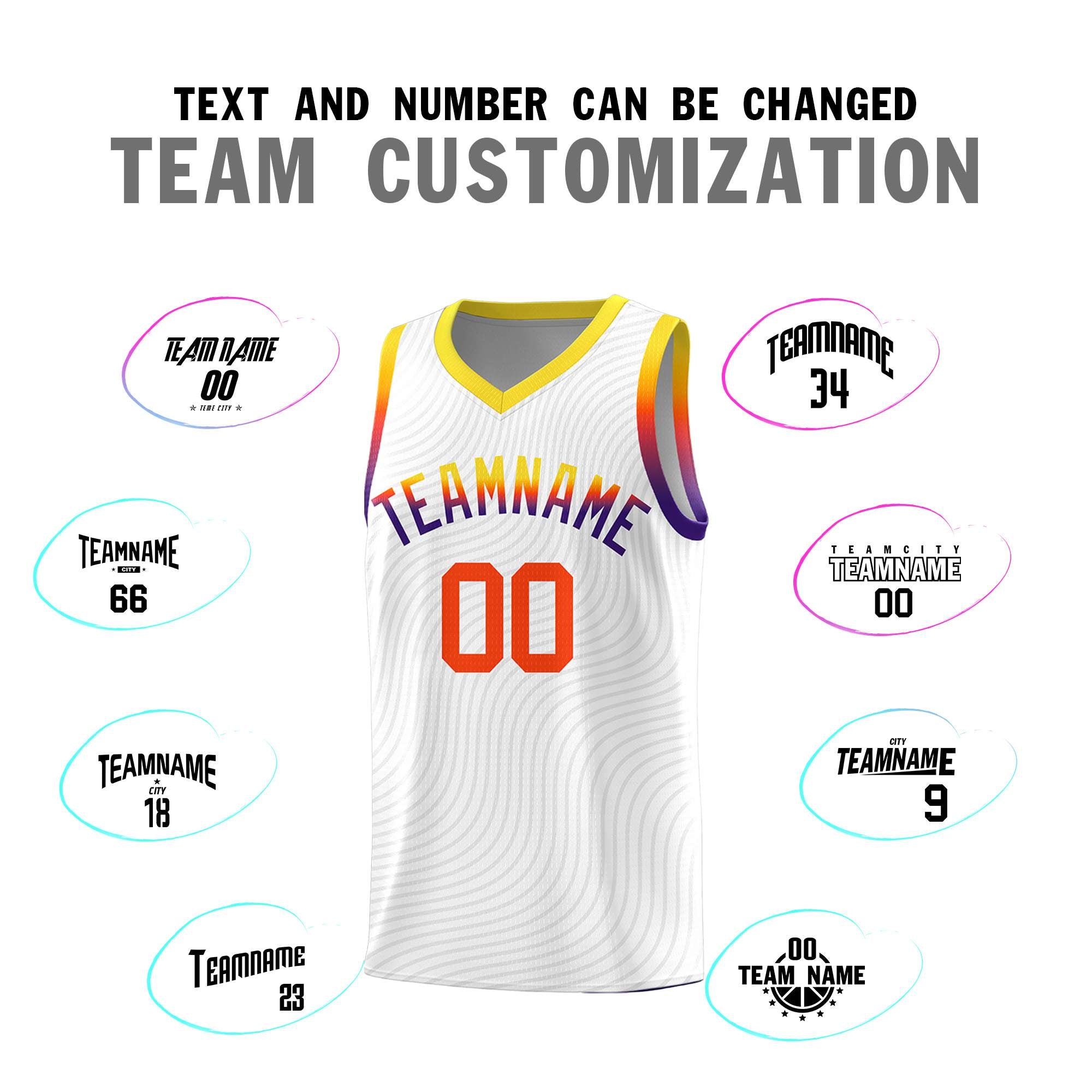 Custom White Gold Wave Pattern Sports Uniform Basketball Kits