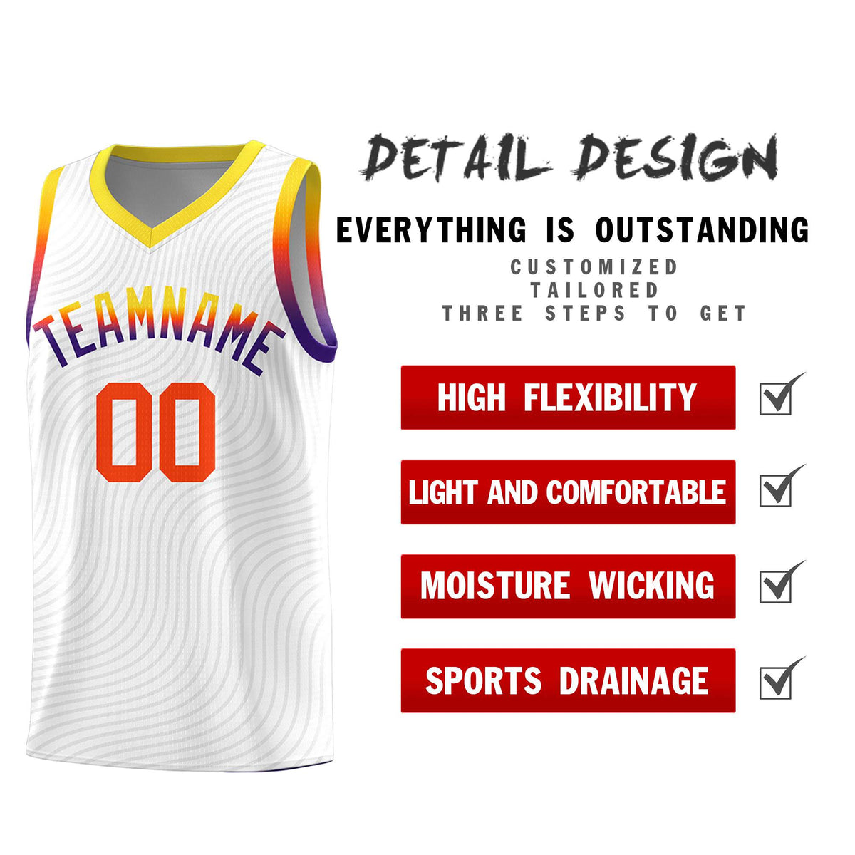 Custom White Gold Wave Pattern Sports Uniform Basketball Kits