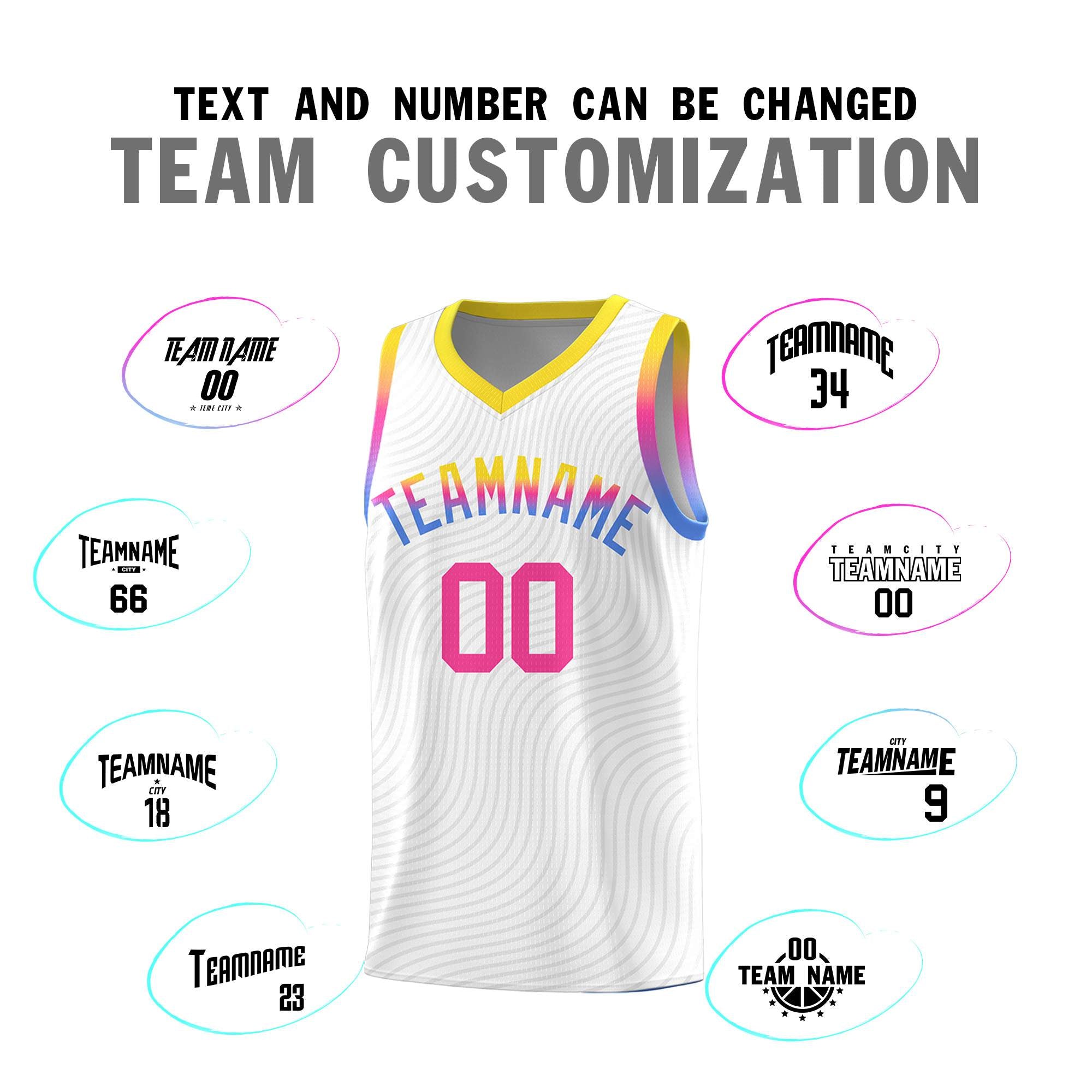 Custom White Gold Wave Pattern Sports Uniform Basketball Kits