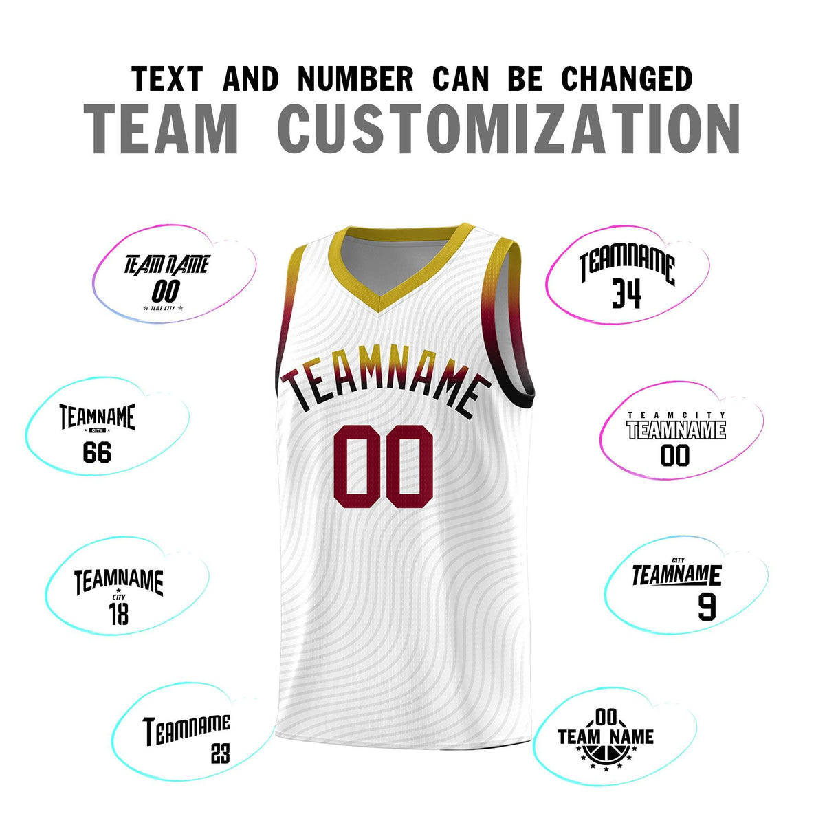 Custom White Old Gold Wave Pattern Sports Uniform Basketball Kits