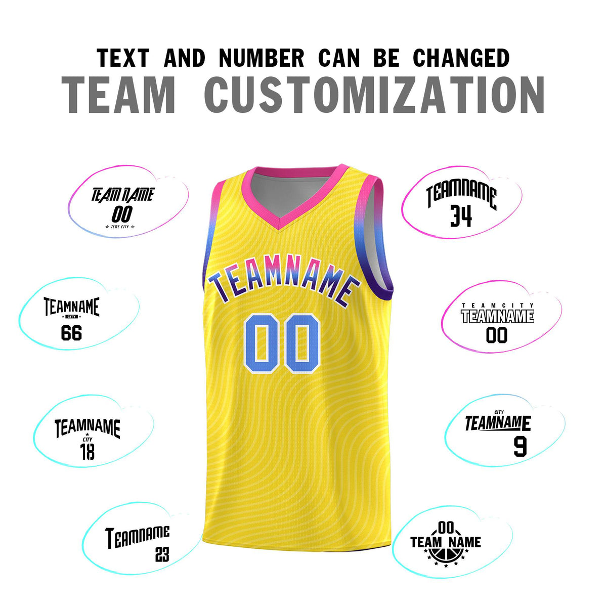 Custom Gold Pink Wave Pattern Sports Uniform Basketball Kits