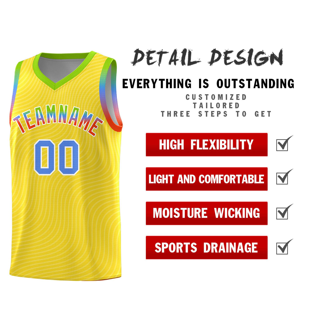 Custom Gold Neon Green Wave Pattern Sports Uniform Basketball Kits