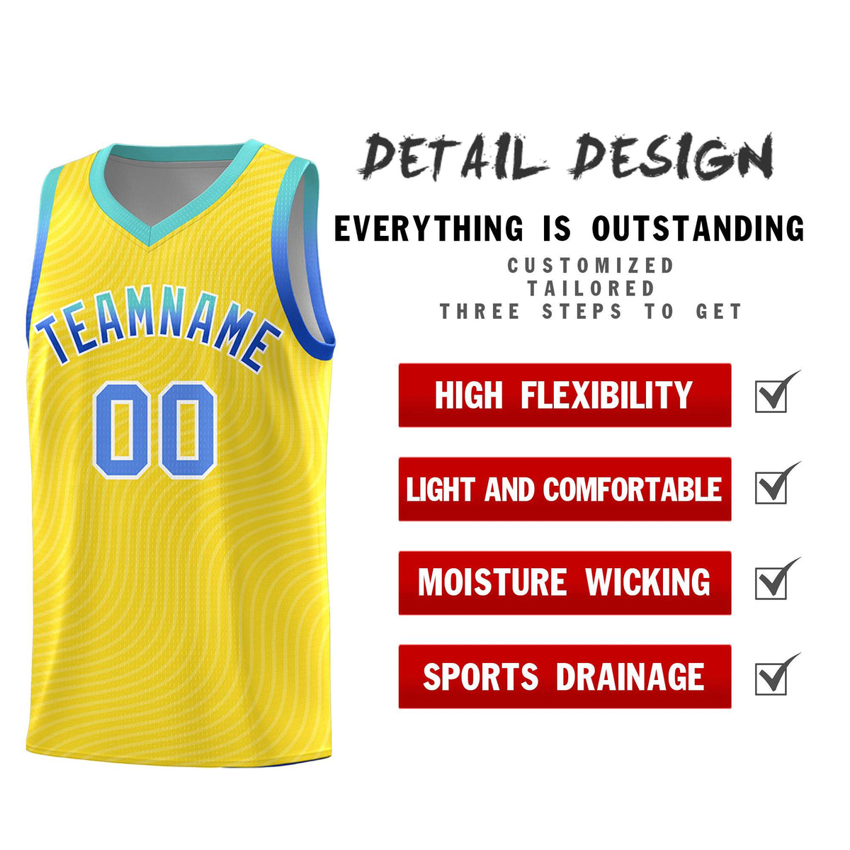 Custom Gold Bright Green Wave Pattern Sports Uniform Basketball Kits