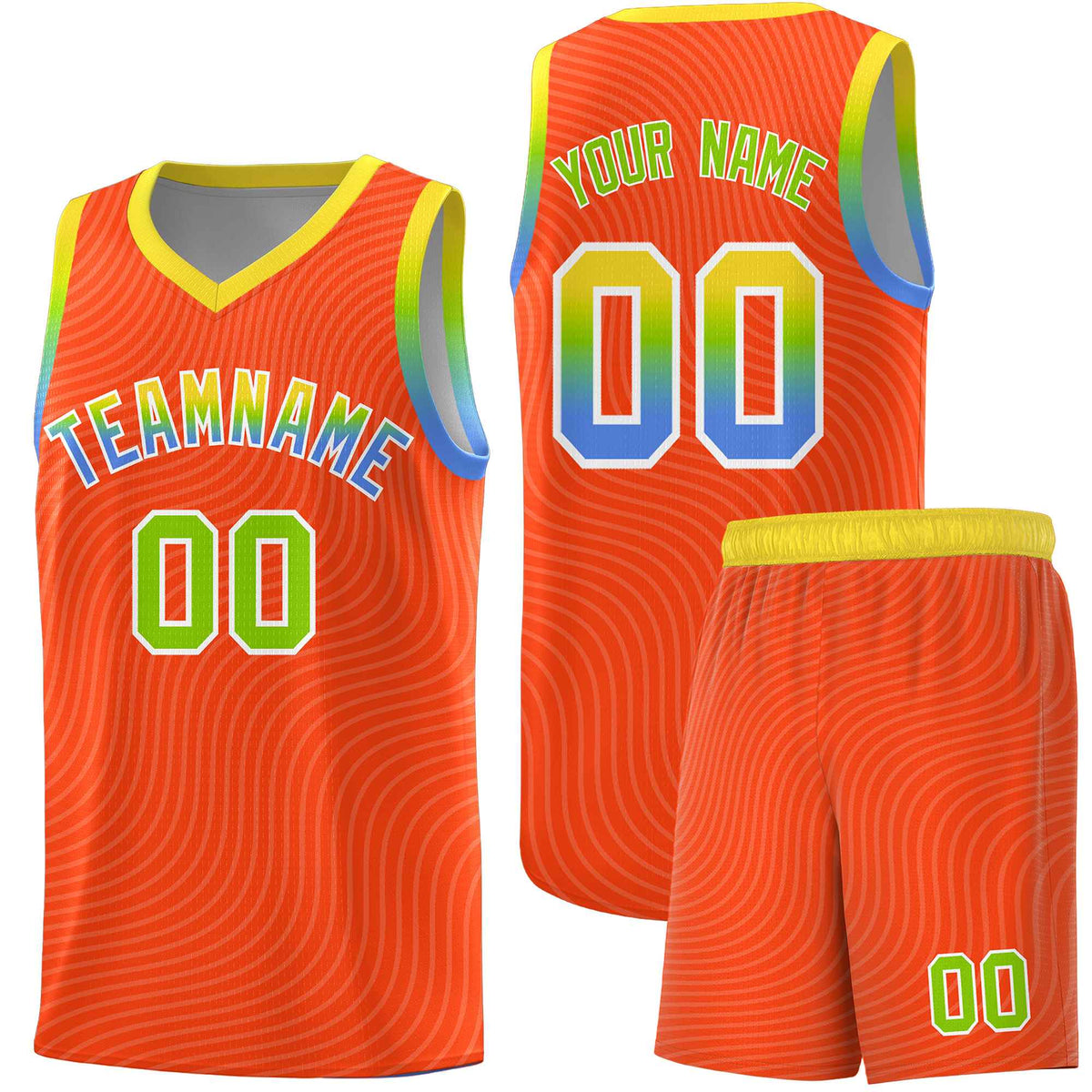 Custom Orange Gold Wave Pattern Sports Uniform Basketball Kits