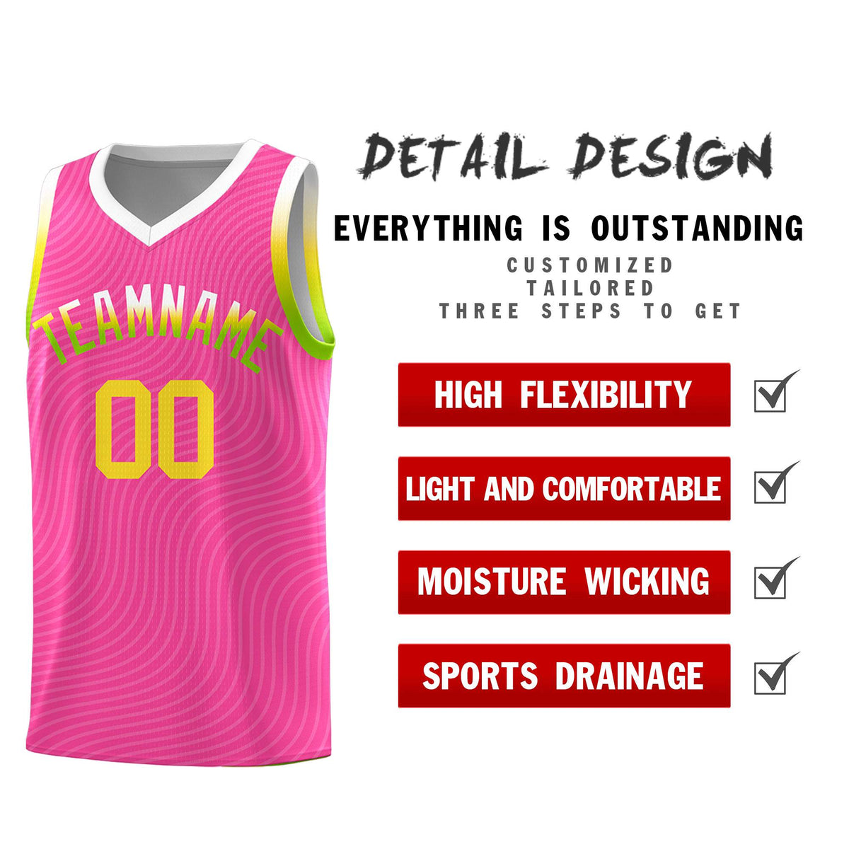 Custom Pink White Wave Pattern Sports Uniform Basketball Kits