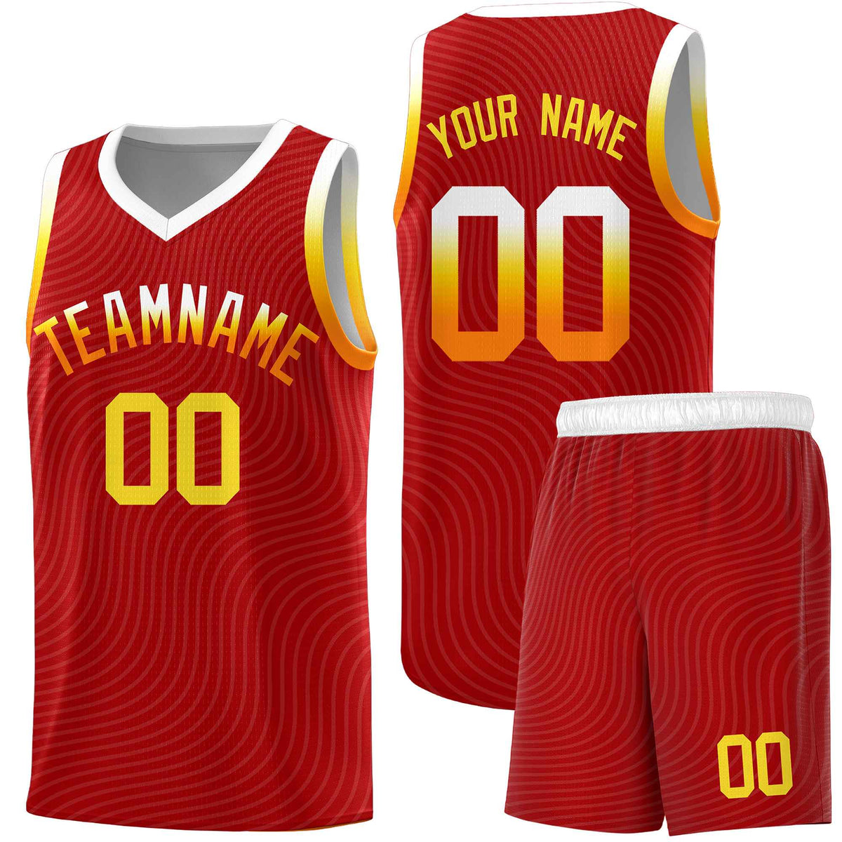 Custom Red White Wave Pattern Sports Uniform Basketball Kits