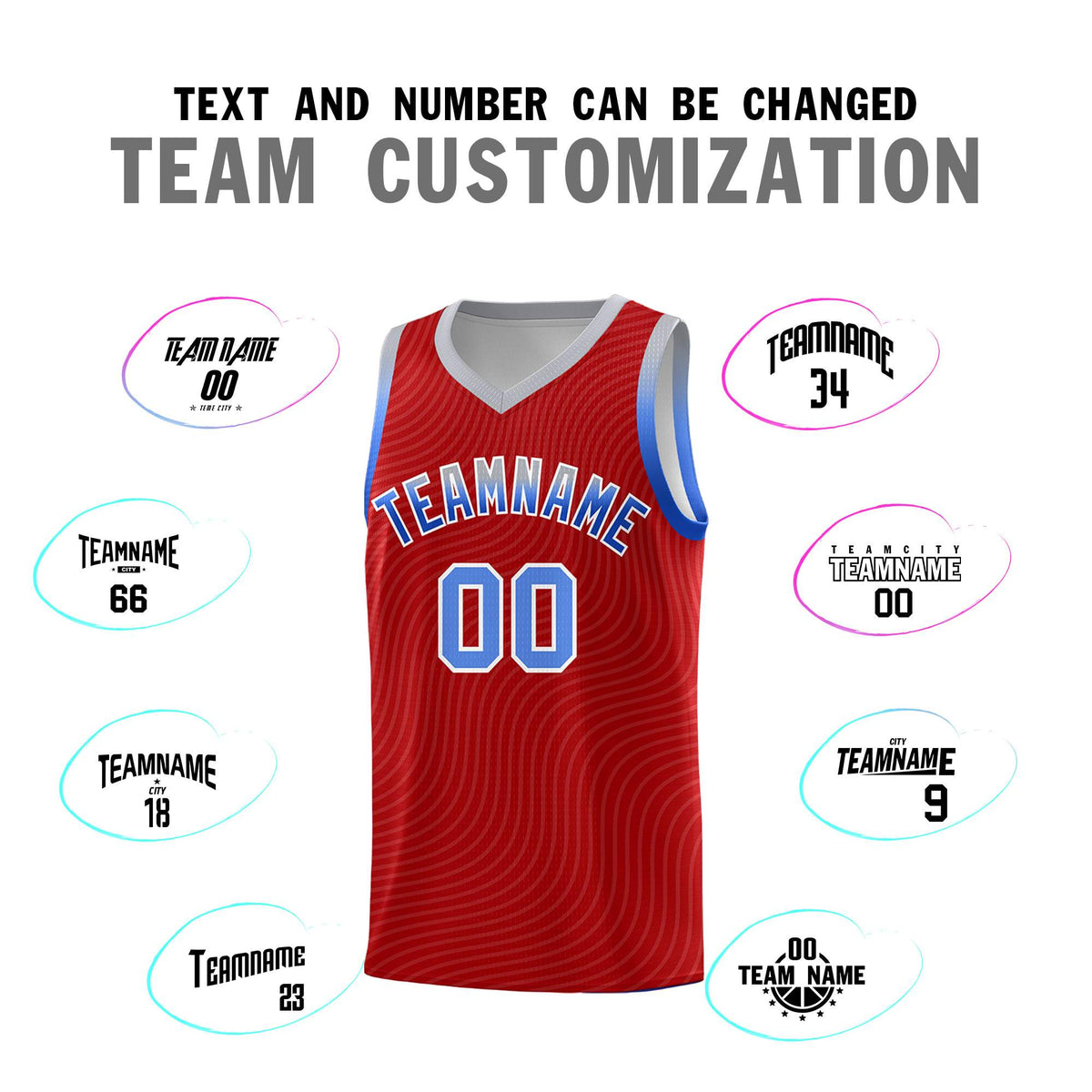 Custom Red Gray Wave Pattern Sports Uniform Basketball Kits
