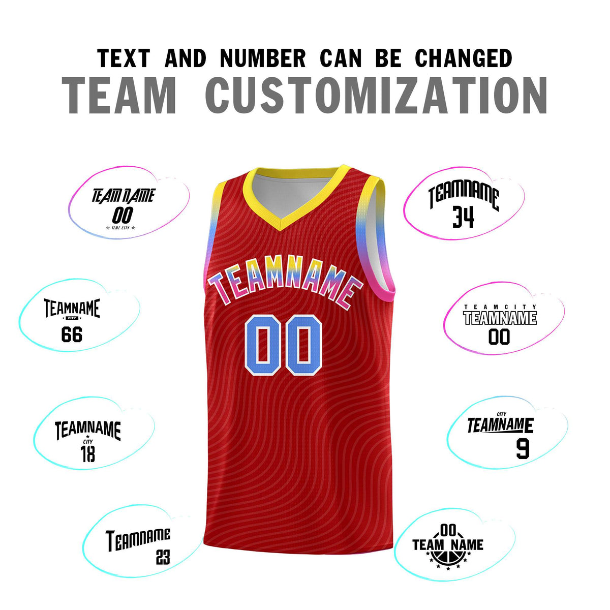 Custom Red Gold Wave Pattern Sports Uniform Basketball Kits