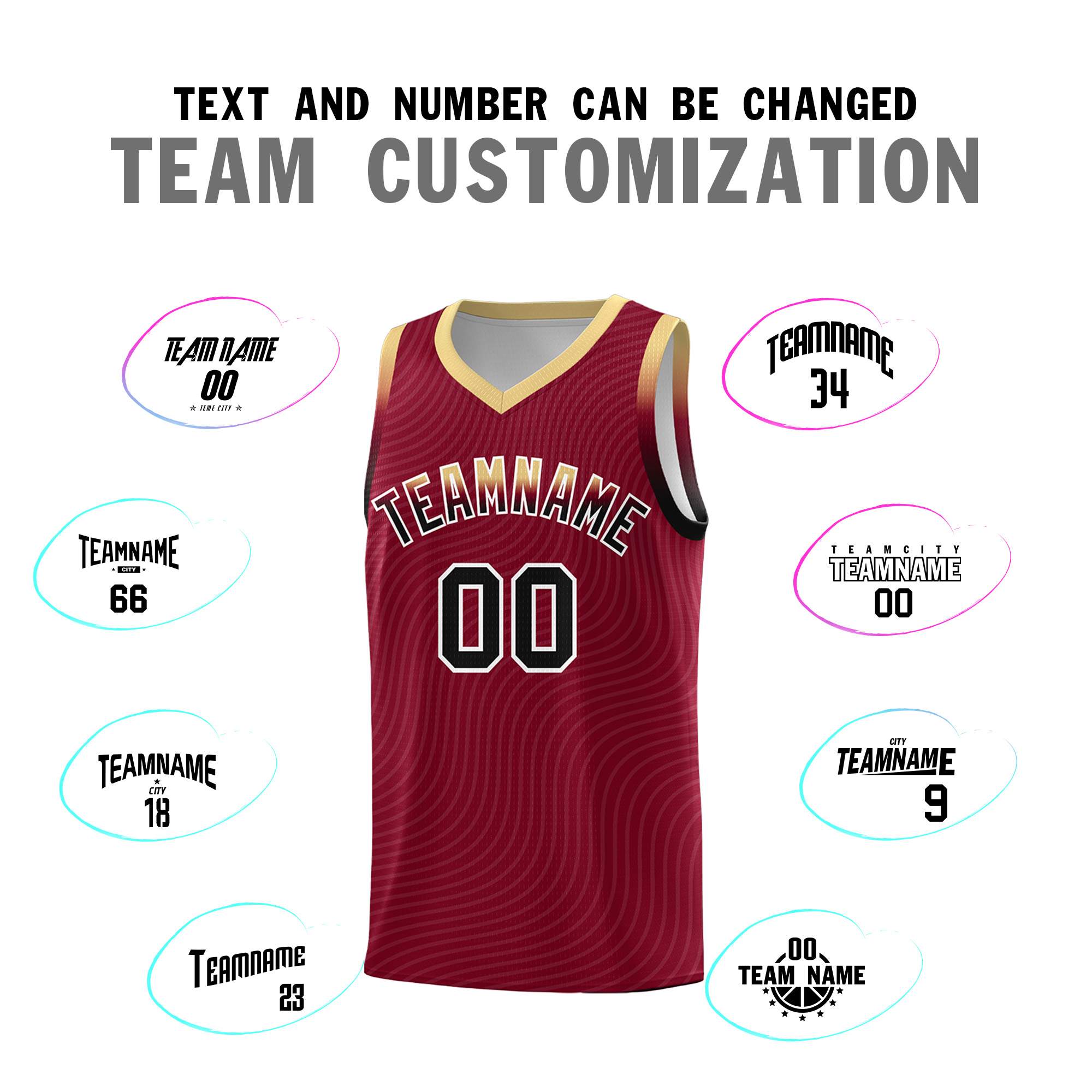 Custom Crimson Khaki Wave Pattern Sports Uniform Basketball Kits