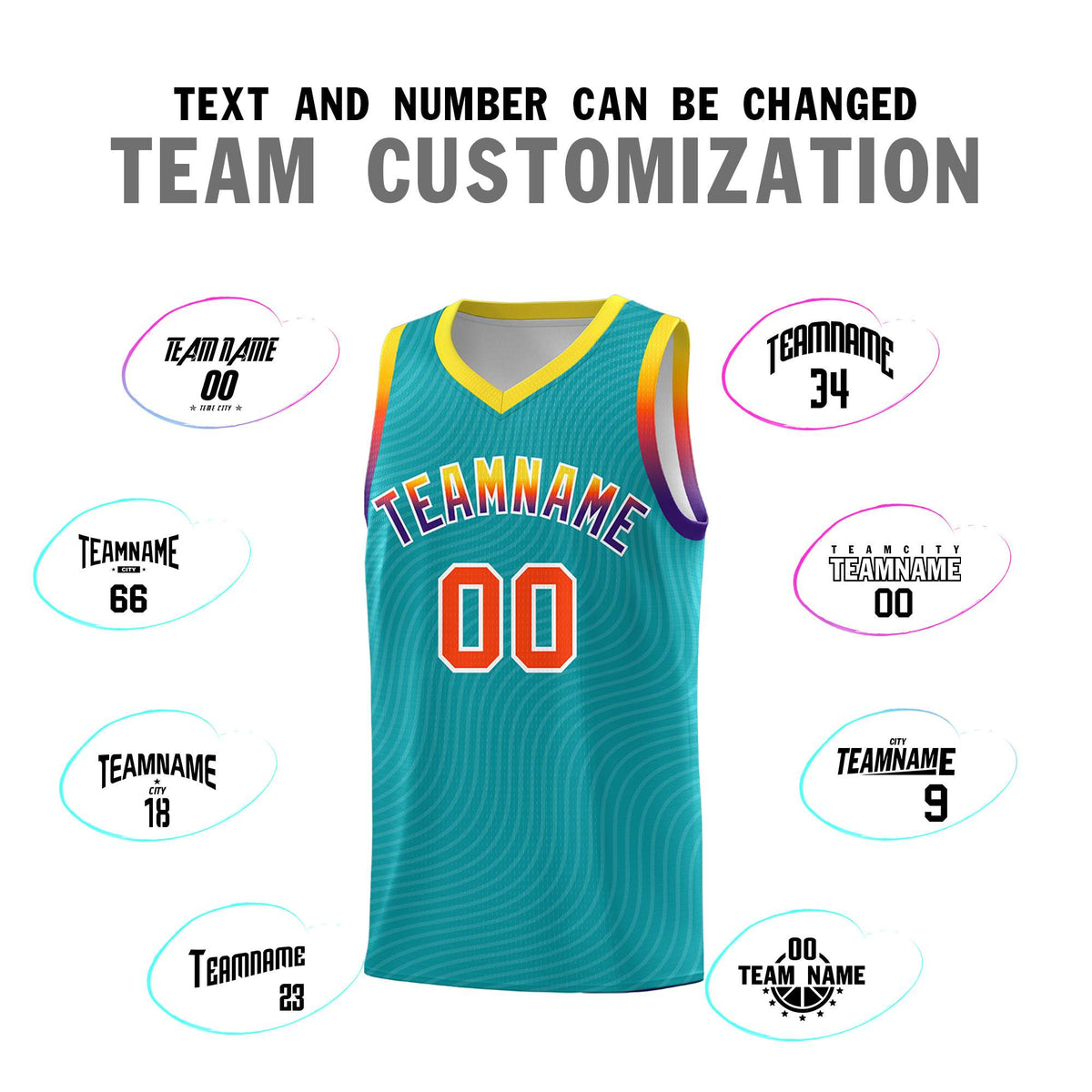 Custom Aqua Gold Wave Pattern Sports Uniform Basketball Kits