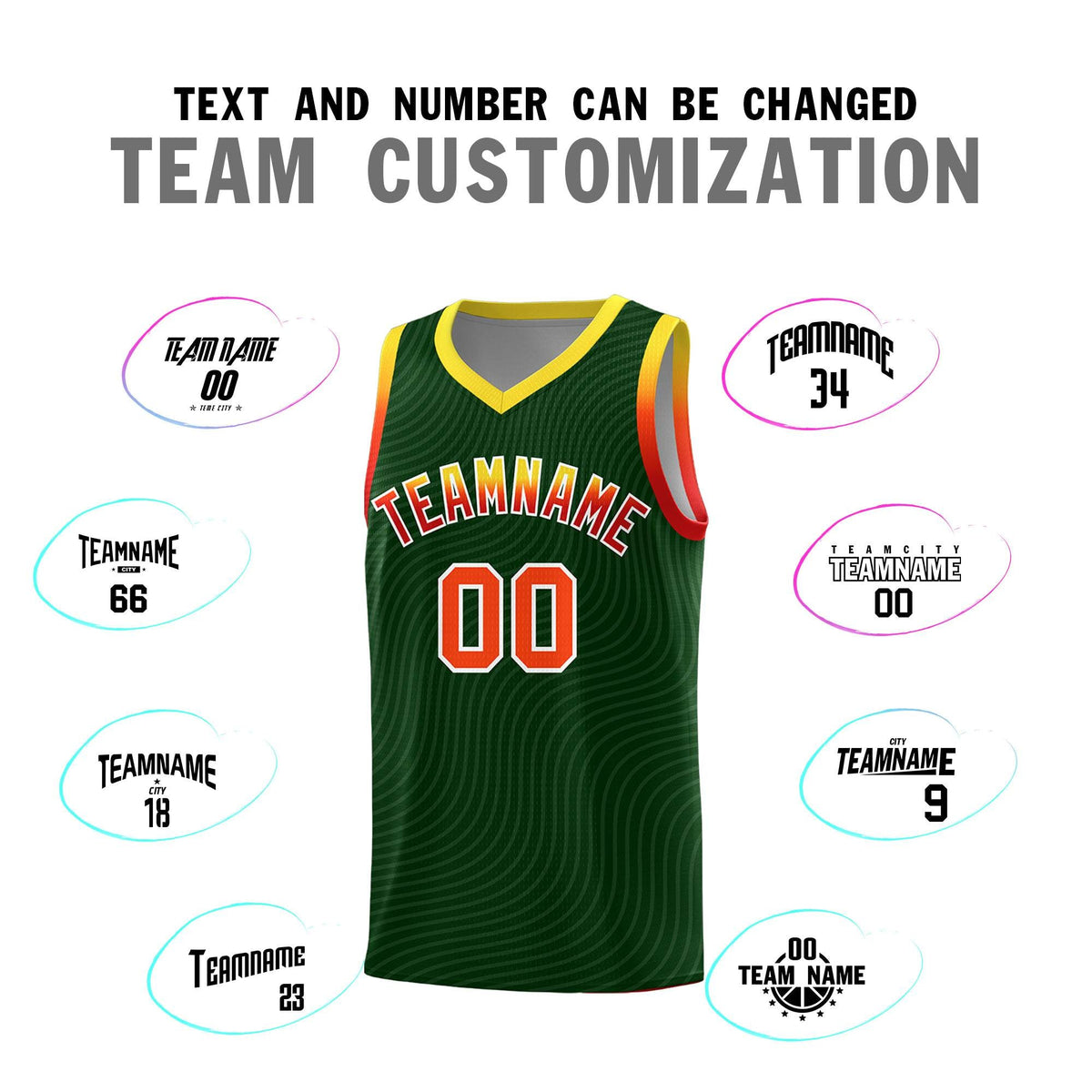 Custom Hunter Green Gold Wave Pattern Sports Uniform Basketball Kits