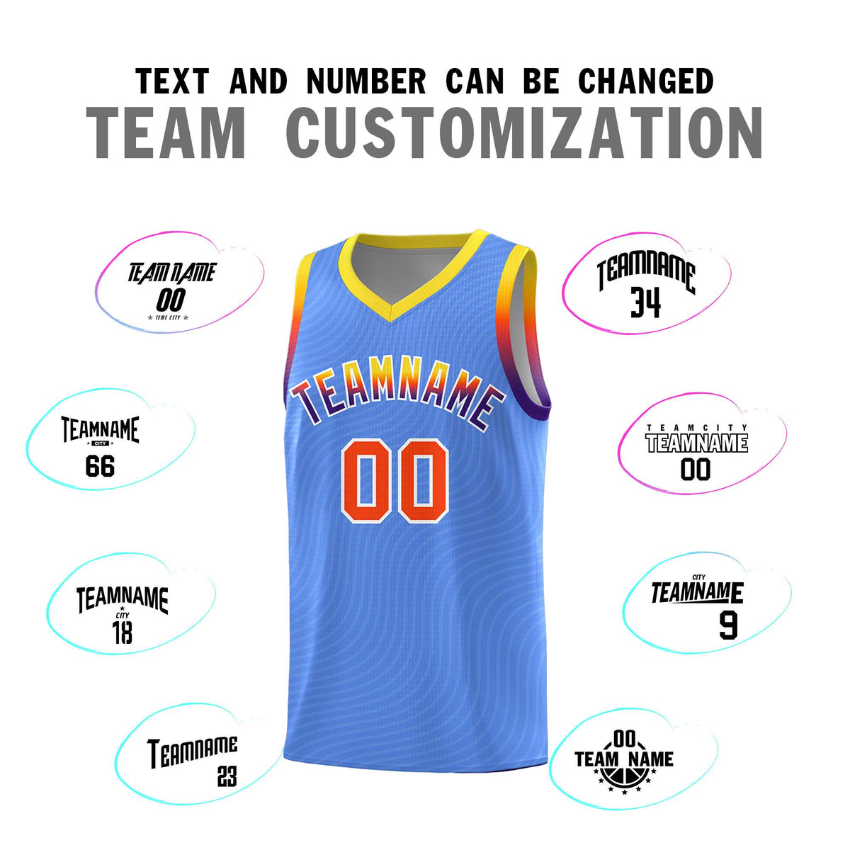 Custom Light Blue Gold Wave Pattern Sports Uniform Basketball Kits