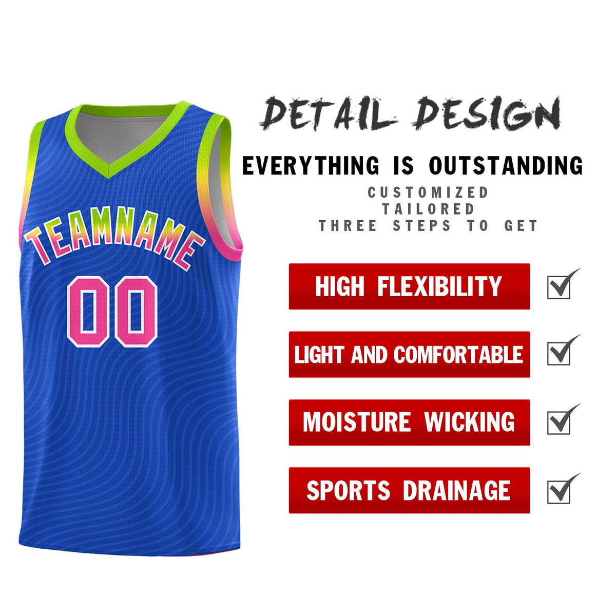 Custom Royal Blue Neon Green Wave Pattern Sports Uniform Basketball Kits