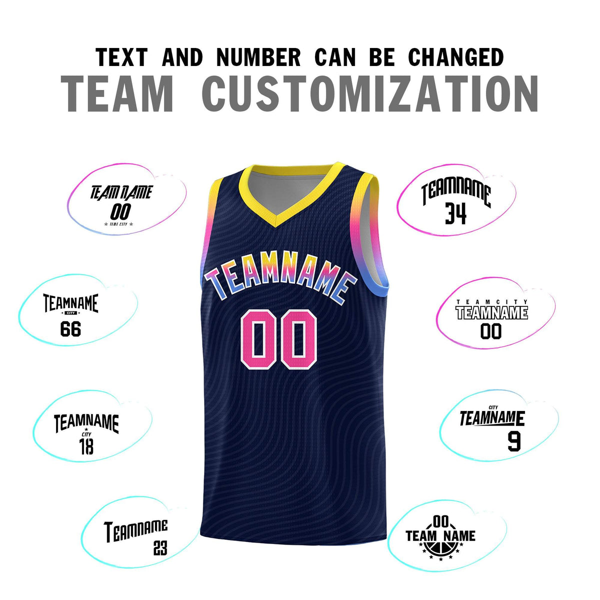 Custom Navy Gold Wave Pattern Sports Uniform Basketball Kits
