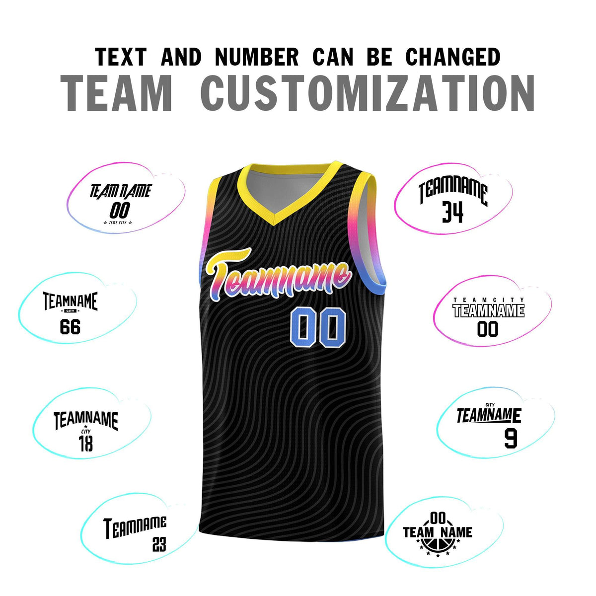 Custom Black Gold Wave Pattern Sports Uniform Basketball Kits