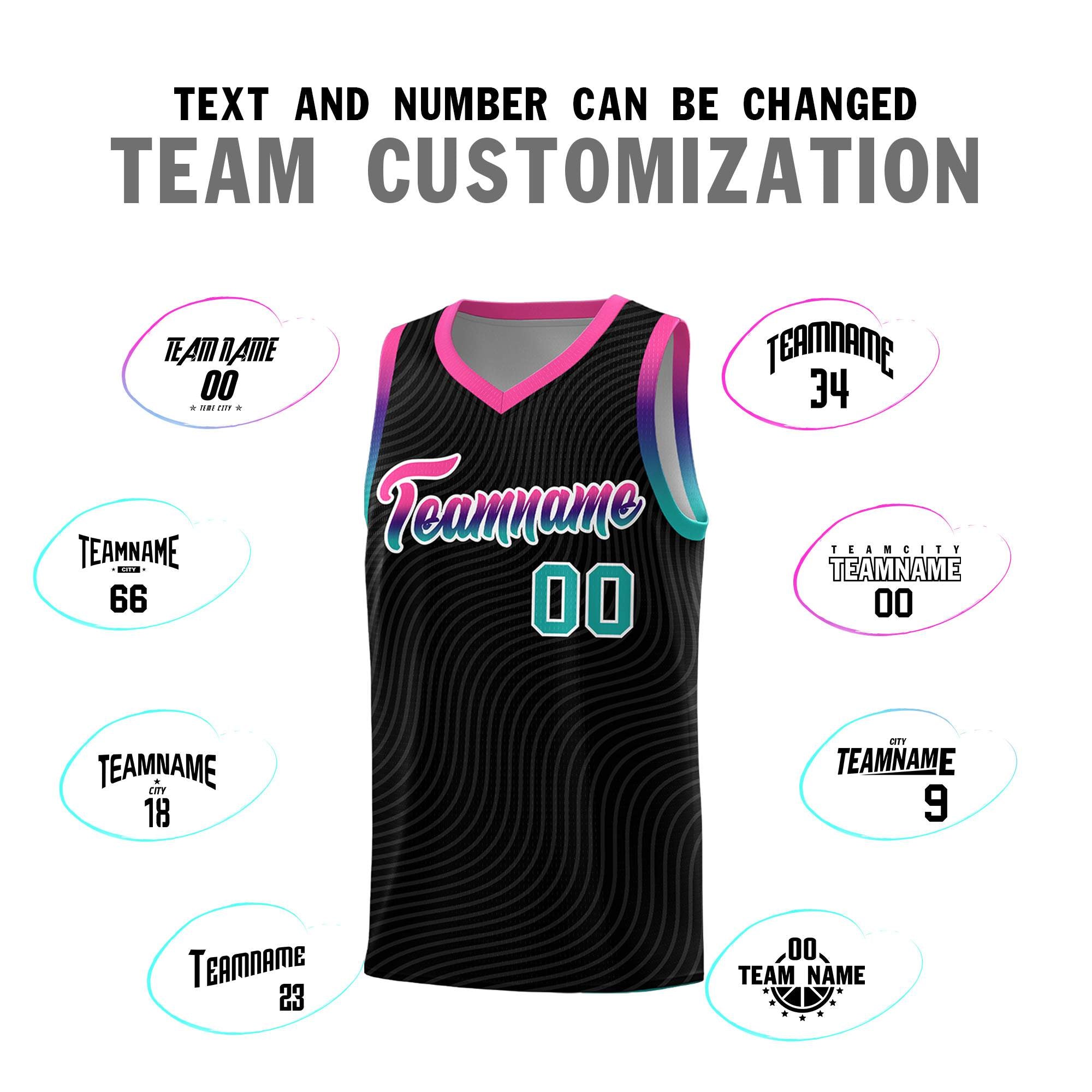 Custom Black Pink Wave Pattern Sports Uniform Basketball Kits
