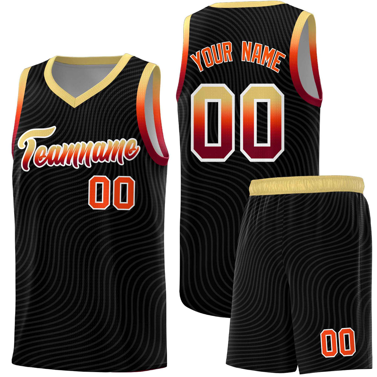 Custom Black Khaki Wave Pattern Sports Uniform Basketball Kits