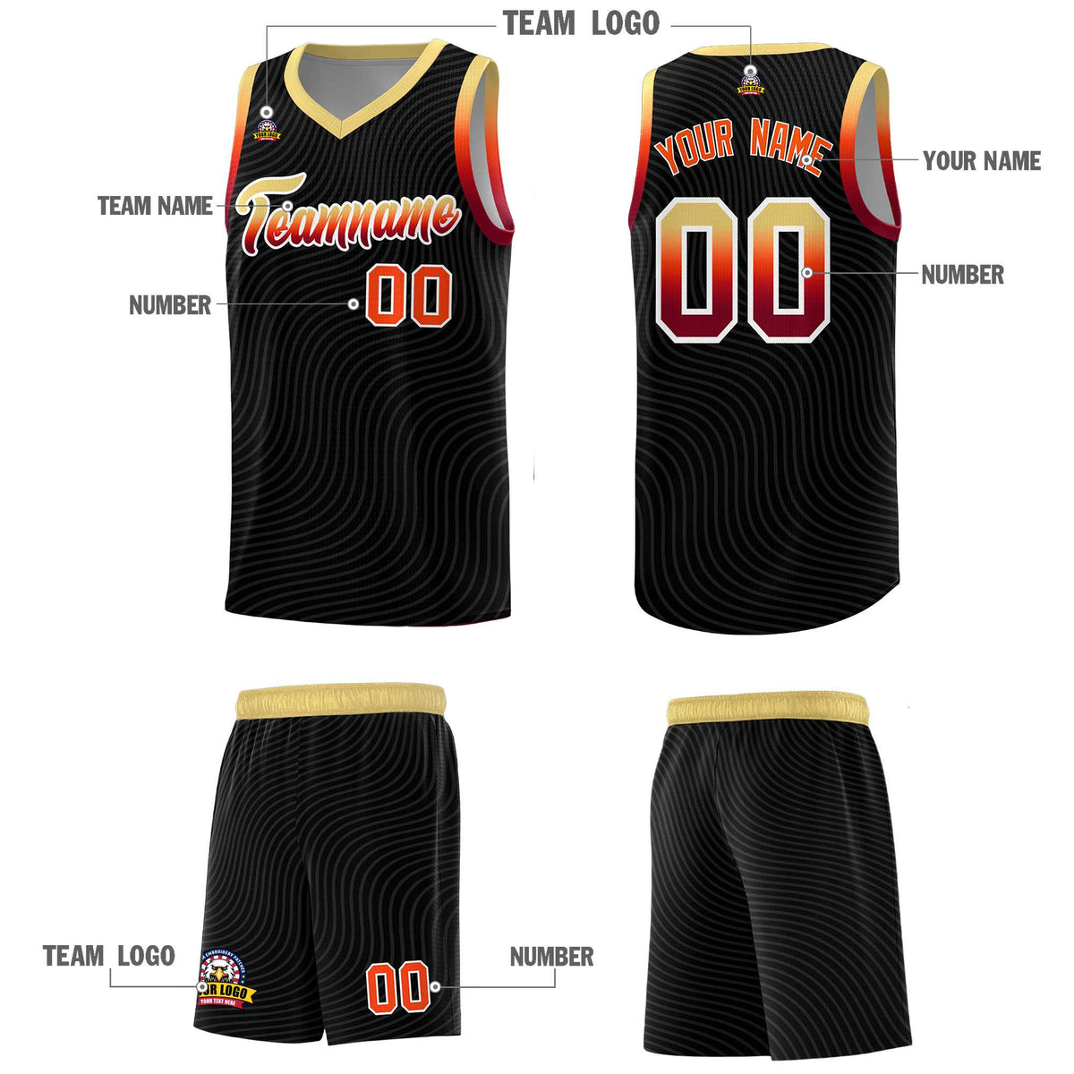 Custom Black Khaki Wave Pattern Sports Uniform Basketball Kits
