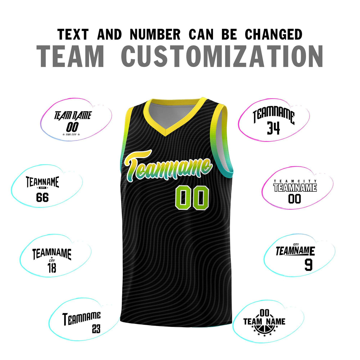 Custom Black Gold Wave Pattern Sports Uniform Basketball Kits