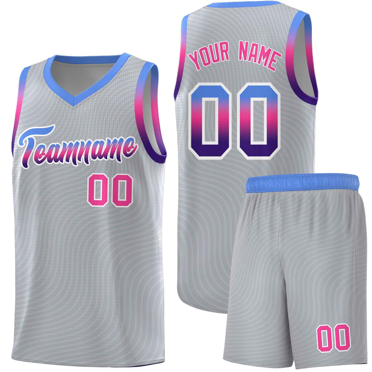 Custom Gray Light Blue Wave Pattern Sports Uniform Basketball Kits