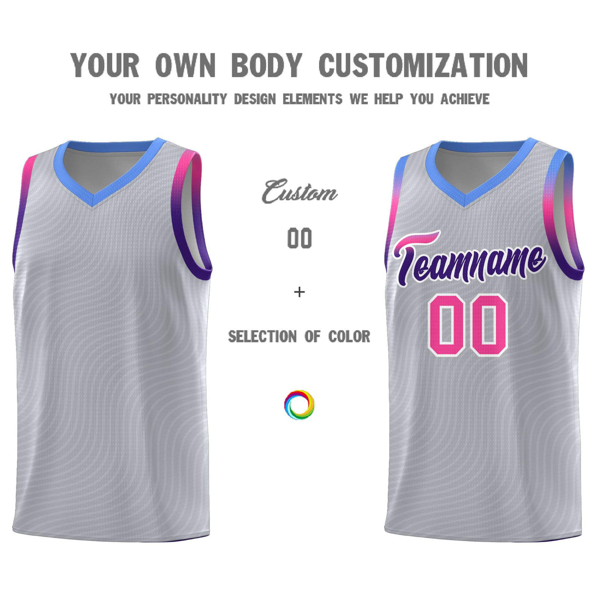 Custom Gray Light Blue Wave Pattern Sports Uniform Basketball Kits